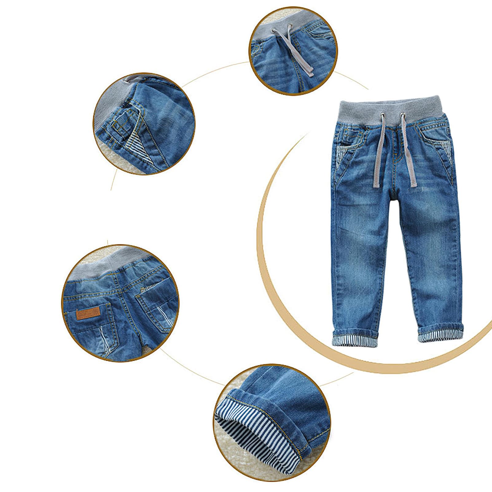 ANUFER Niño Cintura Elástica Vaqueros Casual Elástico Pierna Recta Algodón Pantalones de Mezclilla Edad 1-12 Años
