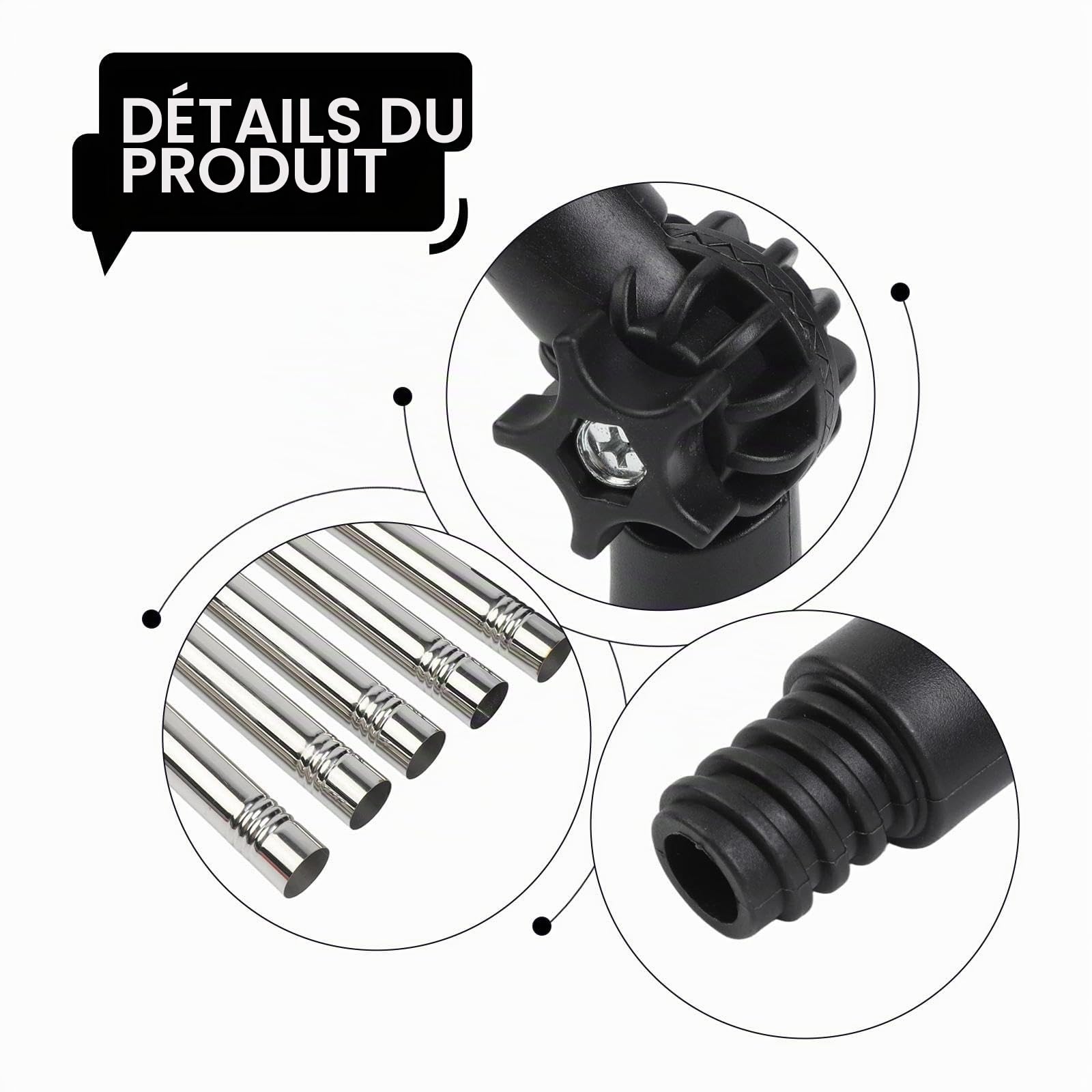 1 Perche télescopique de 1,8 mètre avec Joint articulé pivotant à 180 degrés pour Rouleau de Peinture et poignée d'outils de Nettoyage