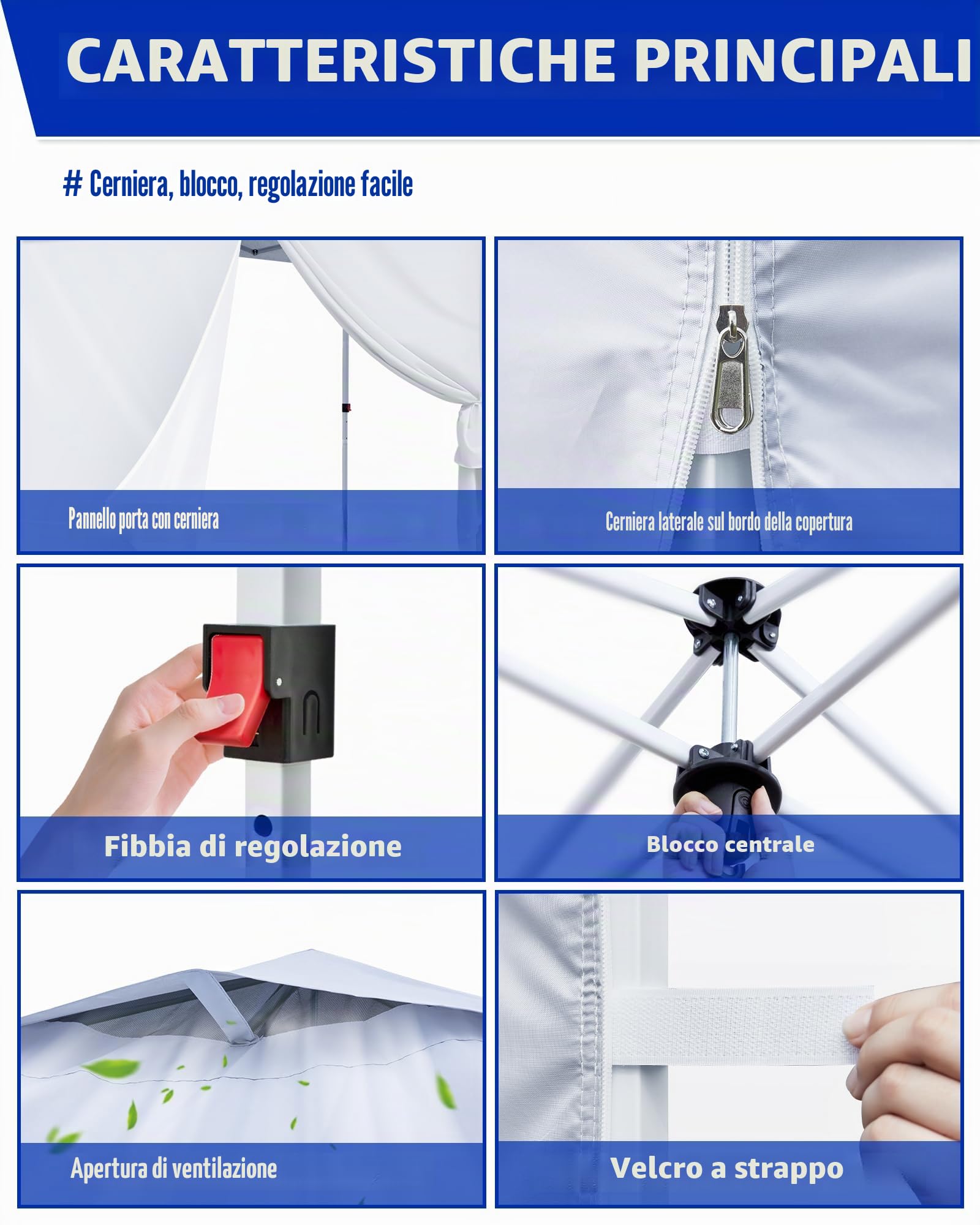 Pop Up Gazebo 3x3 Pieghevole, con 4 Pareti, Tessuto Oxford 210D, Protezione UV 50+, Portatile Gazebo Esterno Resistente per Esterno, Matrimonio, Festa (Bianco, 1PCS)