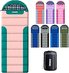 Saco de dormir com forro de flanela de algodão para adultos, adolescentes, crianças, clima frio e quente, 3 estações, equipamento essencial de acampamento compacto leve, caminhadas, atividades ao ar