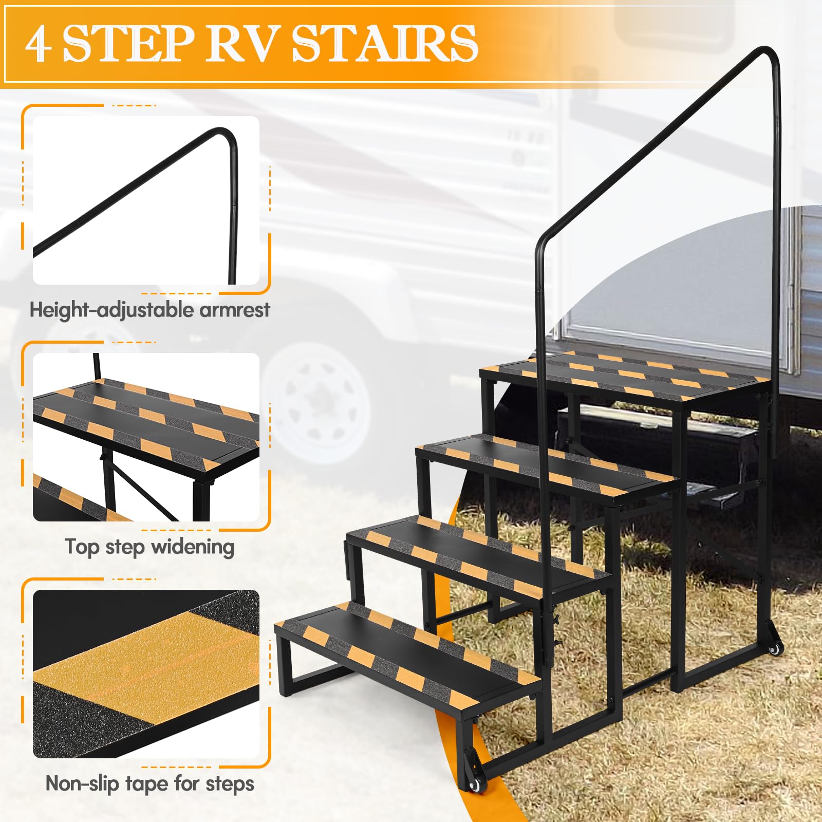 Adjustable Rv Step Folding Rv Stairs FURVSTA 4-Step Foldable RV Ladder - Adjustable ...