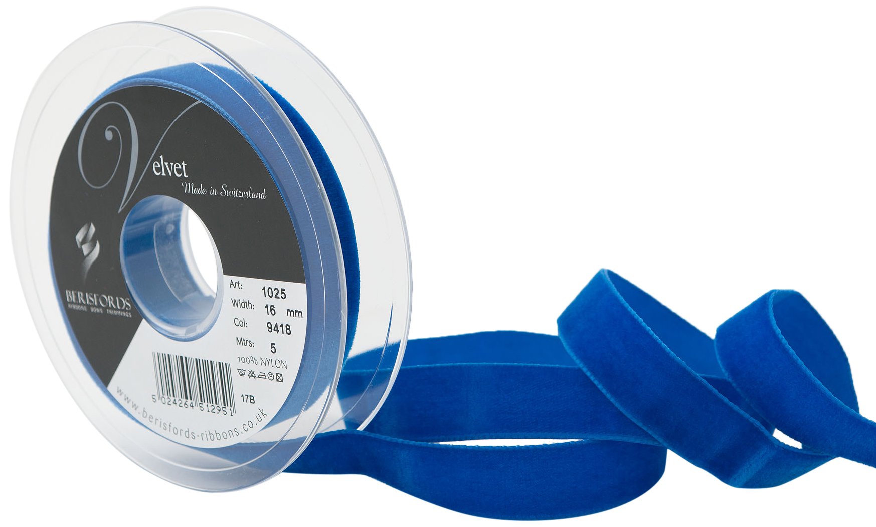 Berisfords Velvet Ribbon, Royal, 102 x 21 x 102 cm