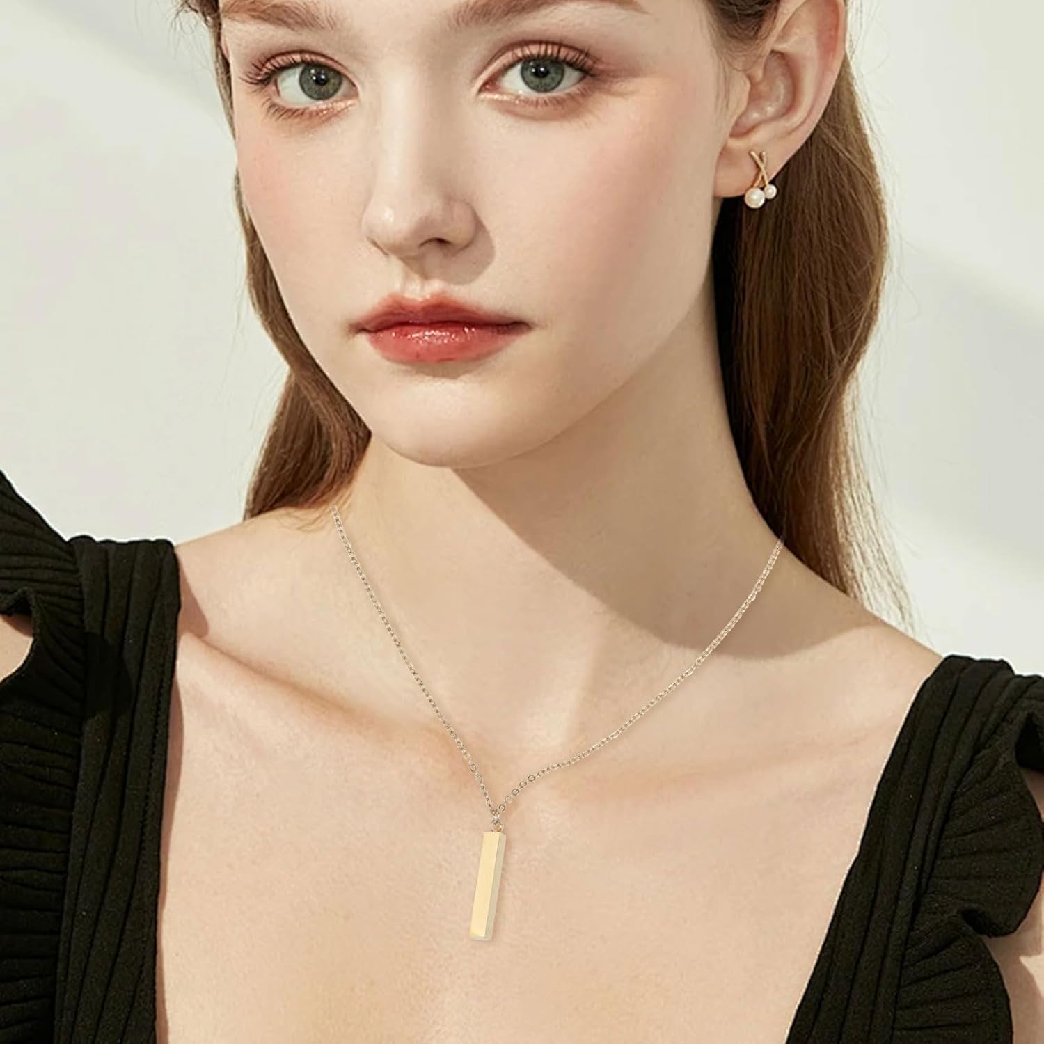 CHGCRAFT Stainless Steel Rectangle Pendant Necklace Blank Charm Necklace Engravable Rectangle Pendants with Chain Bar Pendant Necklace Birthday Gift - Image 7