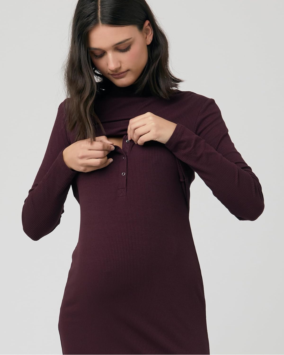 Ripe Ruby Rib Nursing Dress Maroon