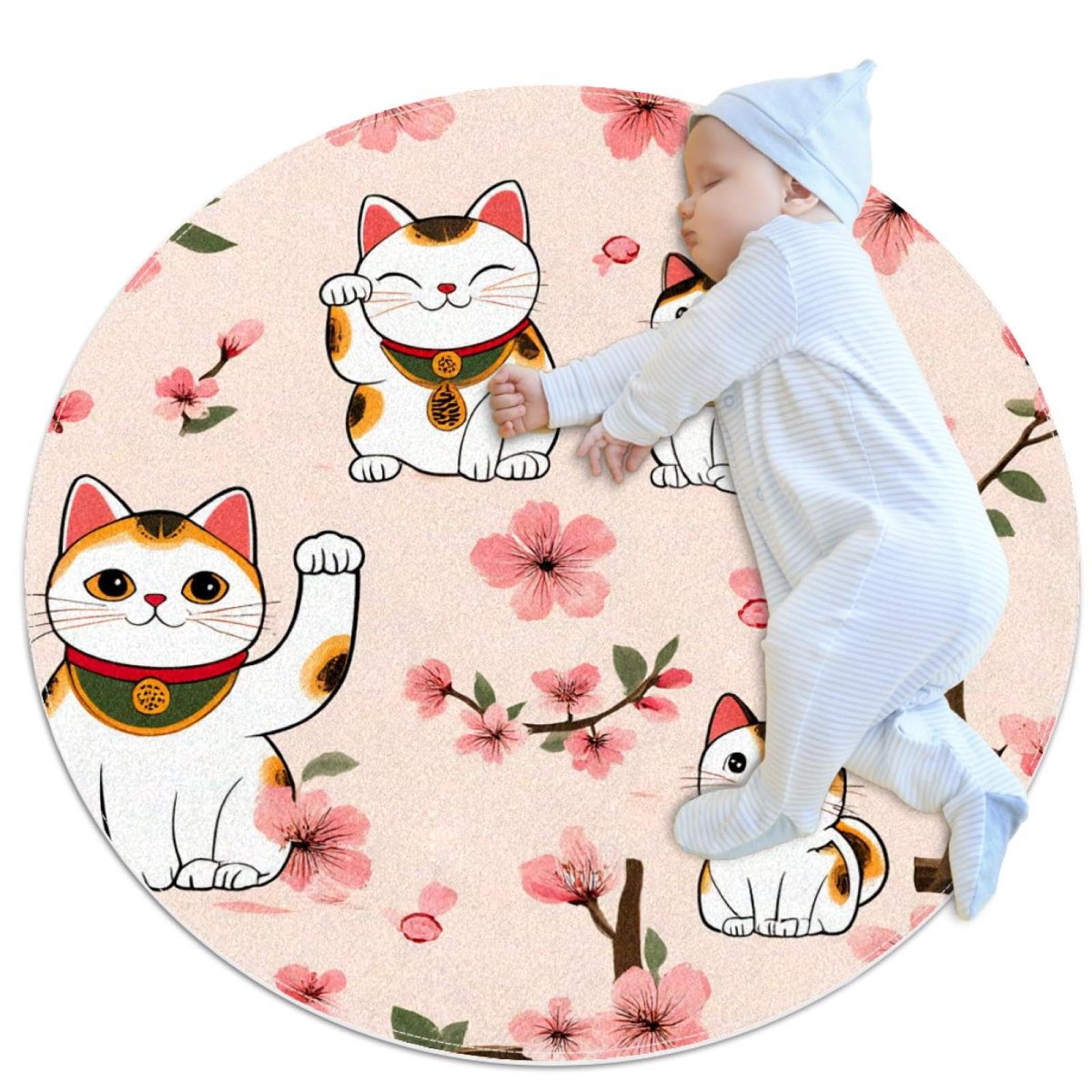 Tapis de salle de bain Maneki Neko rond anti-chute pour sol
