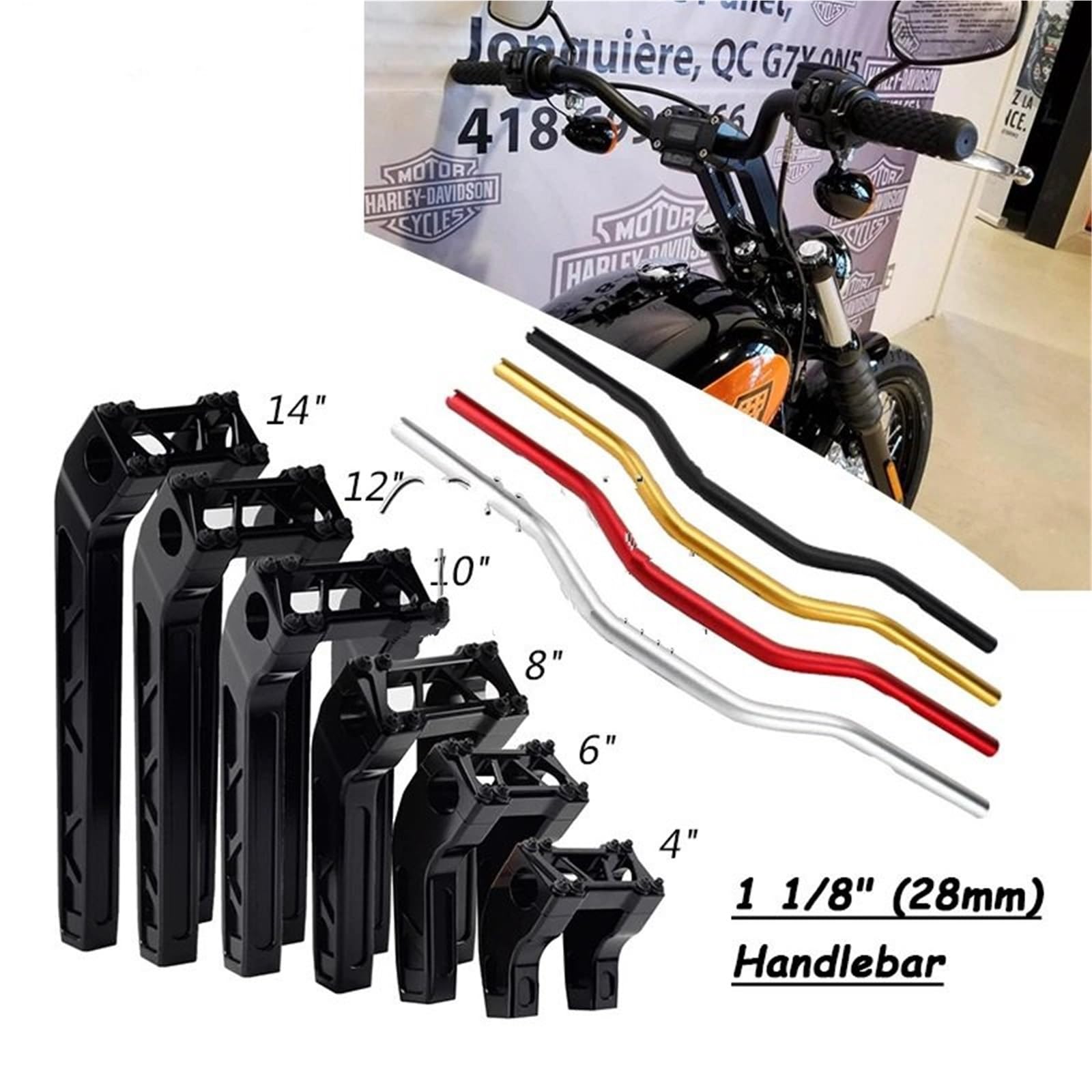 Rury sterujące motocykla 28mm kierownica t-bar bary 4 "-14" Riser pasuje do Harley Sportster 1200 883 Softail Street Bob FXBB Custom Chopper Bobber(4 inch chrome)