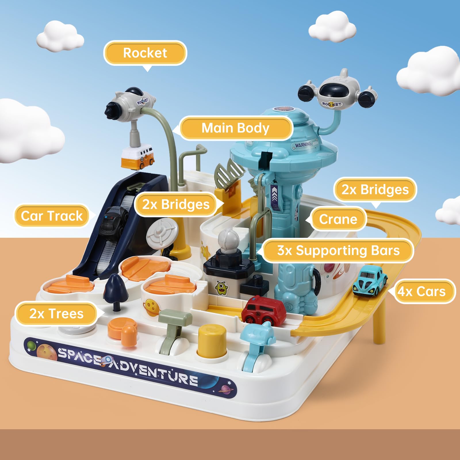 PATEMZON Pista Macchinine, Set di Pista per Macchinine con 8 Macchinine, Anello e Binari a U