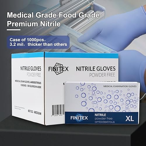 Miniatura 2 de FINITEX Guantes de nitrilo azul hielo, sin polvo, 1000 unidades, guantes médicos, examen, limpieza del hogar, guantes de alimentos