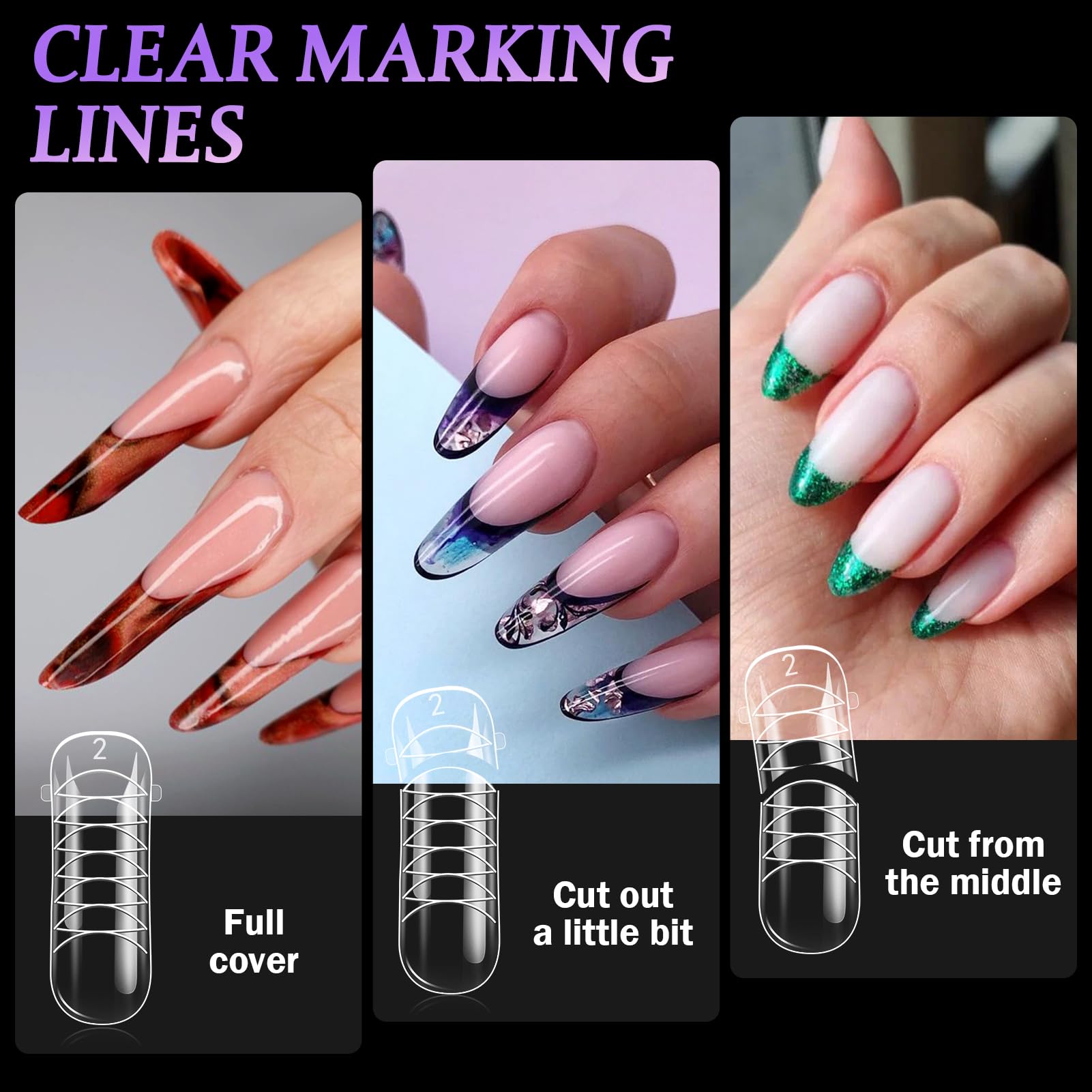 Kiiwah Full Cover False Nails 120 Pieces Dual Forms, Reusable Extension Forms Clear Nail Mold Tips with Scale Line - Image 4
