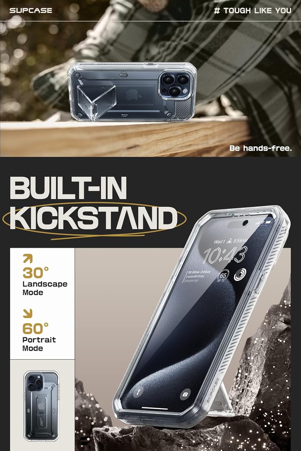 SUPCASE for iPhone 15 Pro Case with Stand & Belt-Clip, [Unicorn Beetle Pro] [Built-in Screen Protector] [Military-Grade Drop Protection] Full-Body Heavy Duty Rugged Phone Case, Clear - Image 4