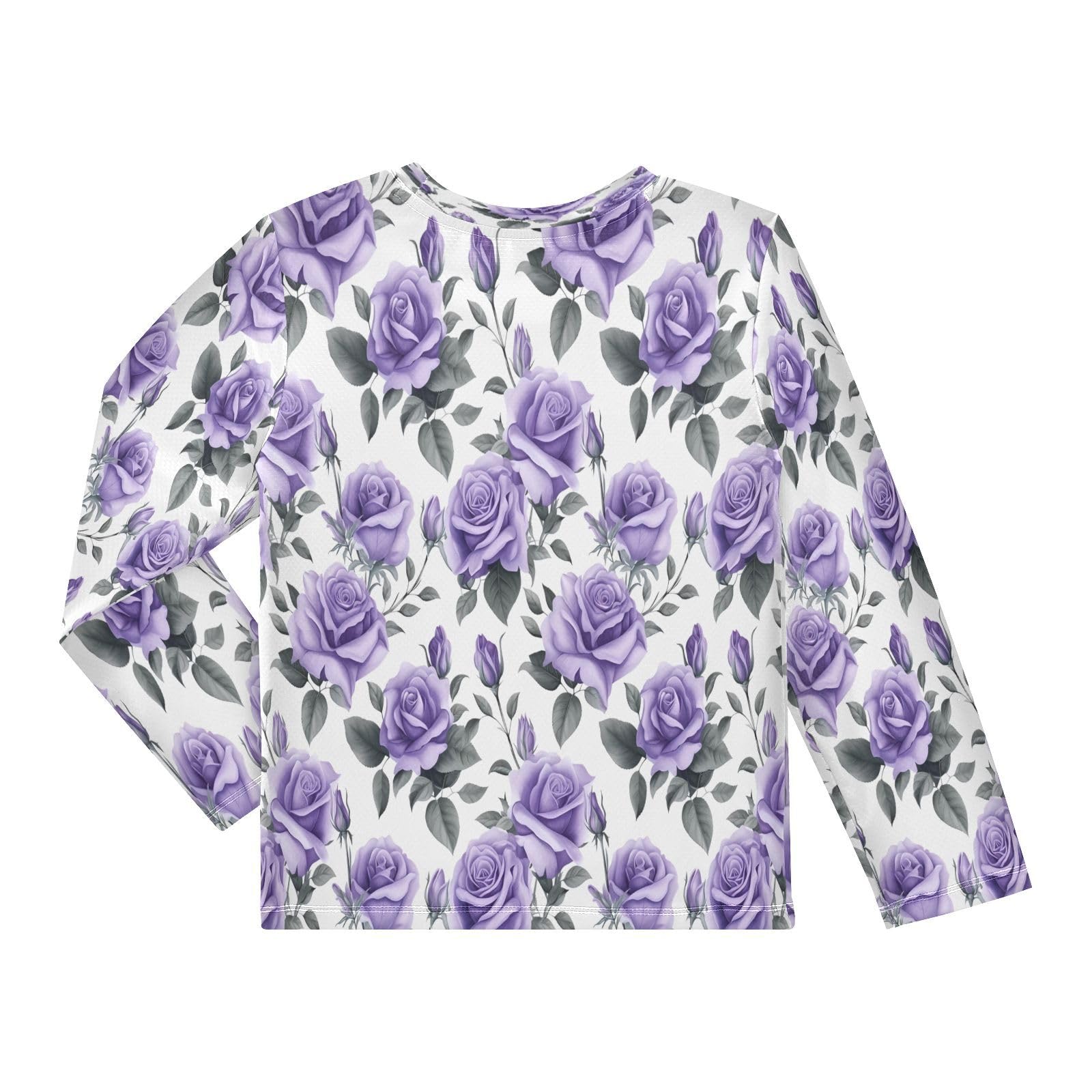 Boys Rash Guard Swim Shirt Long Sleeve UPF+ 50 Sun Shirts Quick Dry Shirt Purple Rose for Toddler Kids