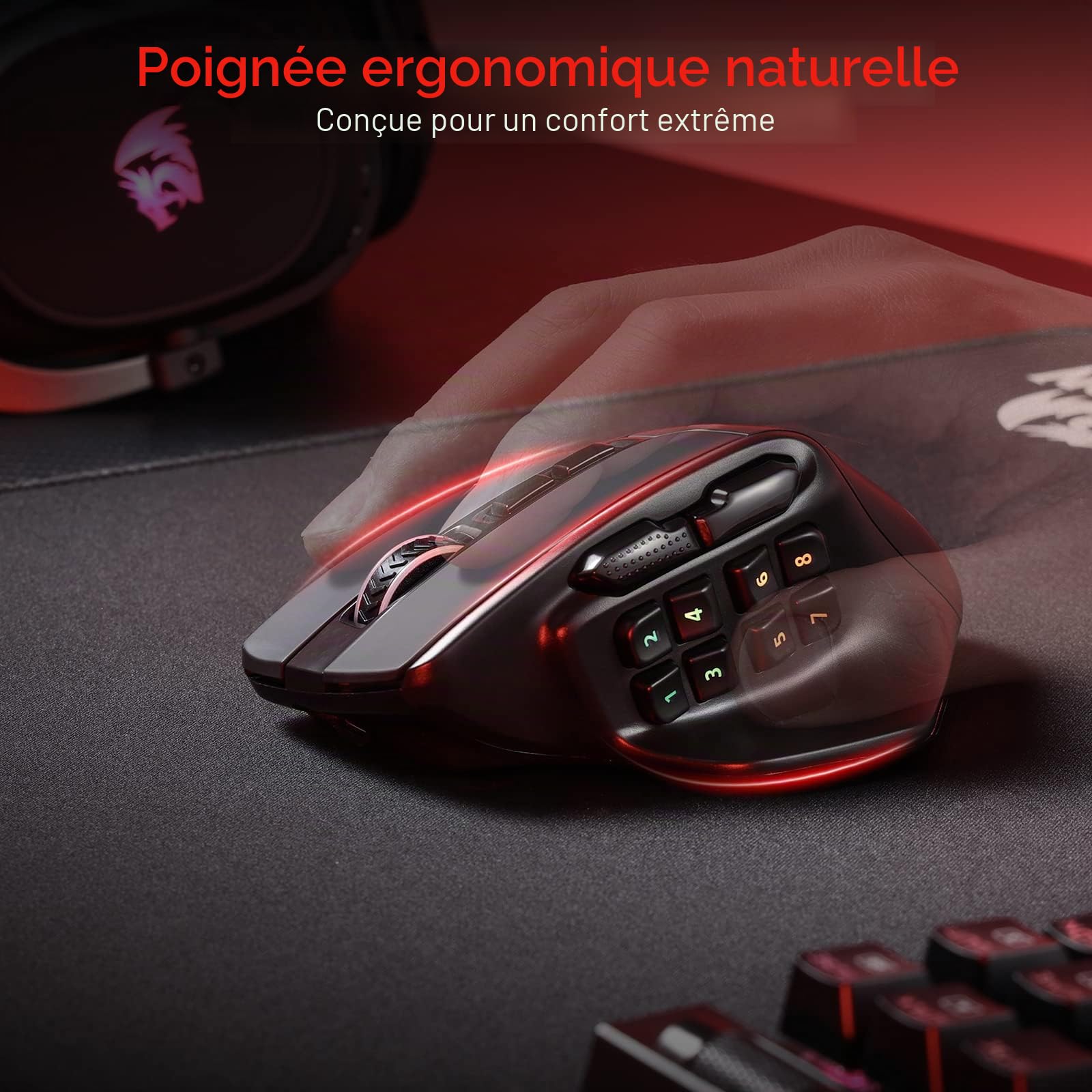 Redragon M811 Pro Souris MMO sans Fil RVB 15 Boutons