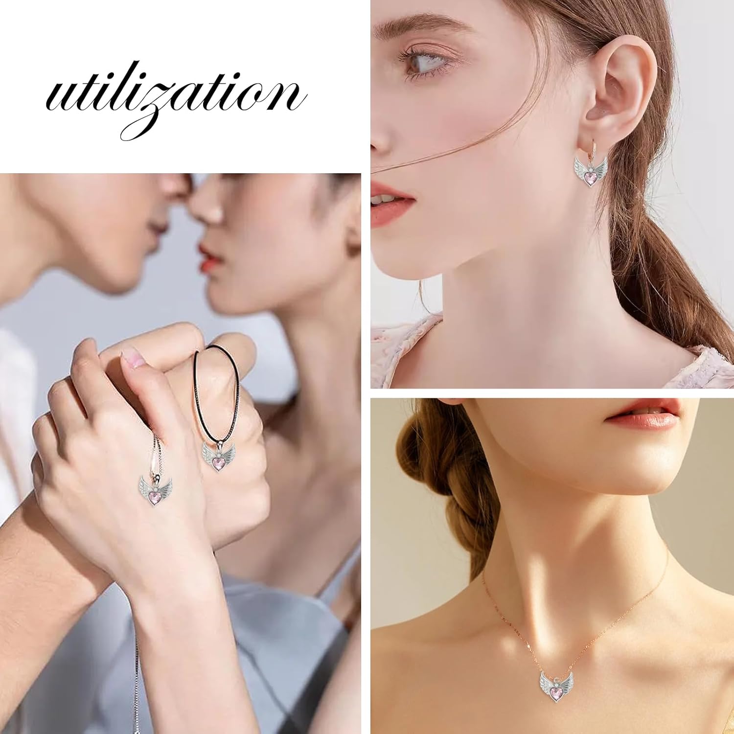 yueton 10PCS Angel Wing Heart Imitation Crystal Charms Cute Pink Heart Pendant Adorable Heart Charms for DIY Craft Necklace Earrings Jewelry Making Supplies - Image 3