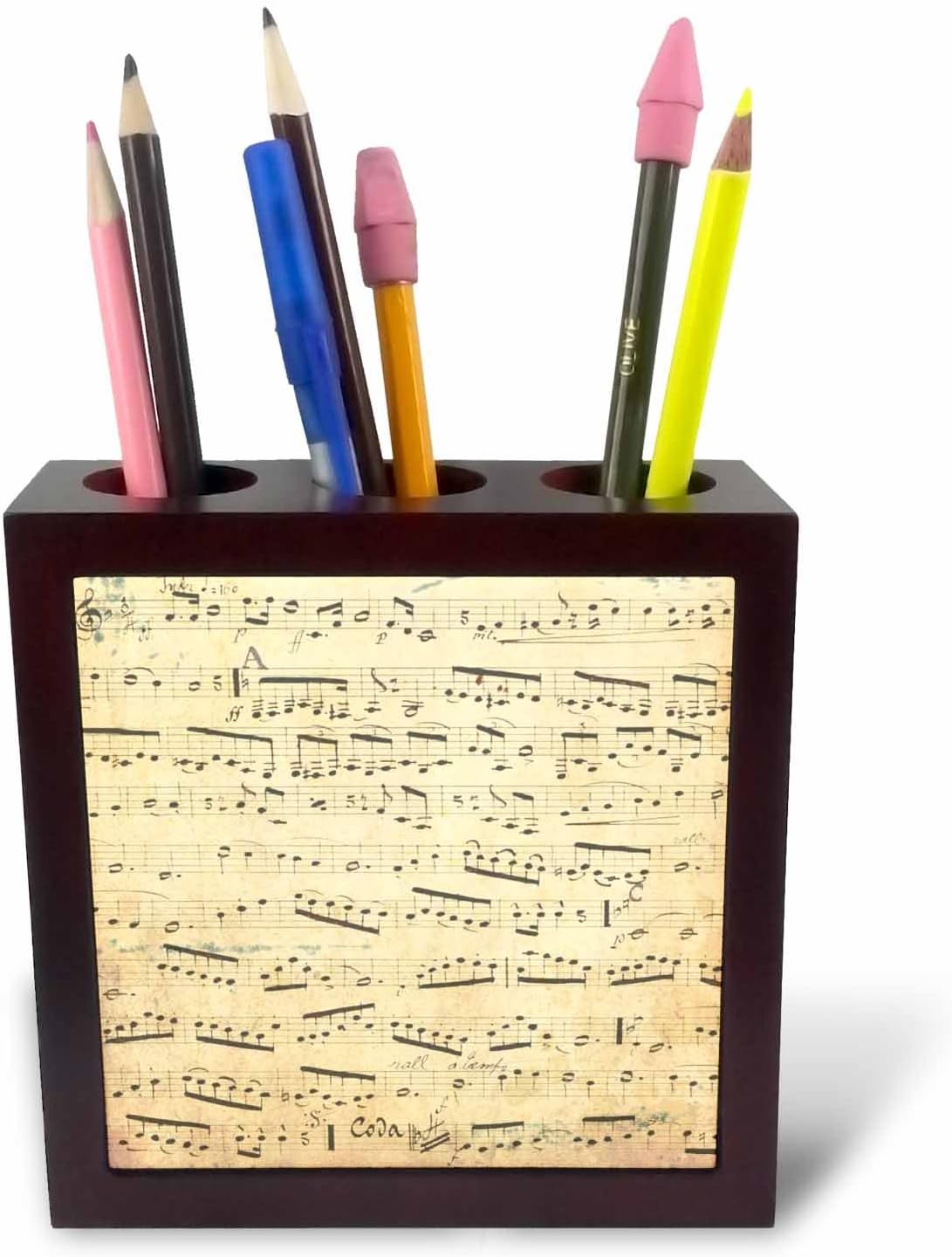 3dRose ph_120273_1 Grunge Musical Notes Vintage Sheet Music Yellowed Piano Notation Pianist and Musician Gifts Tile Pen Holder, 5-Inch