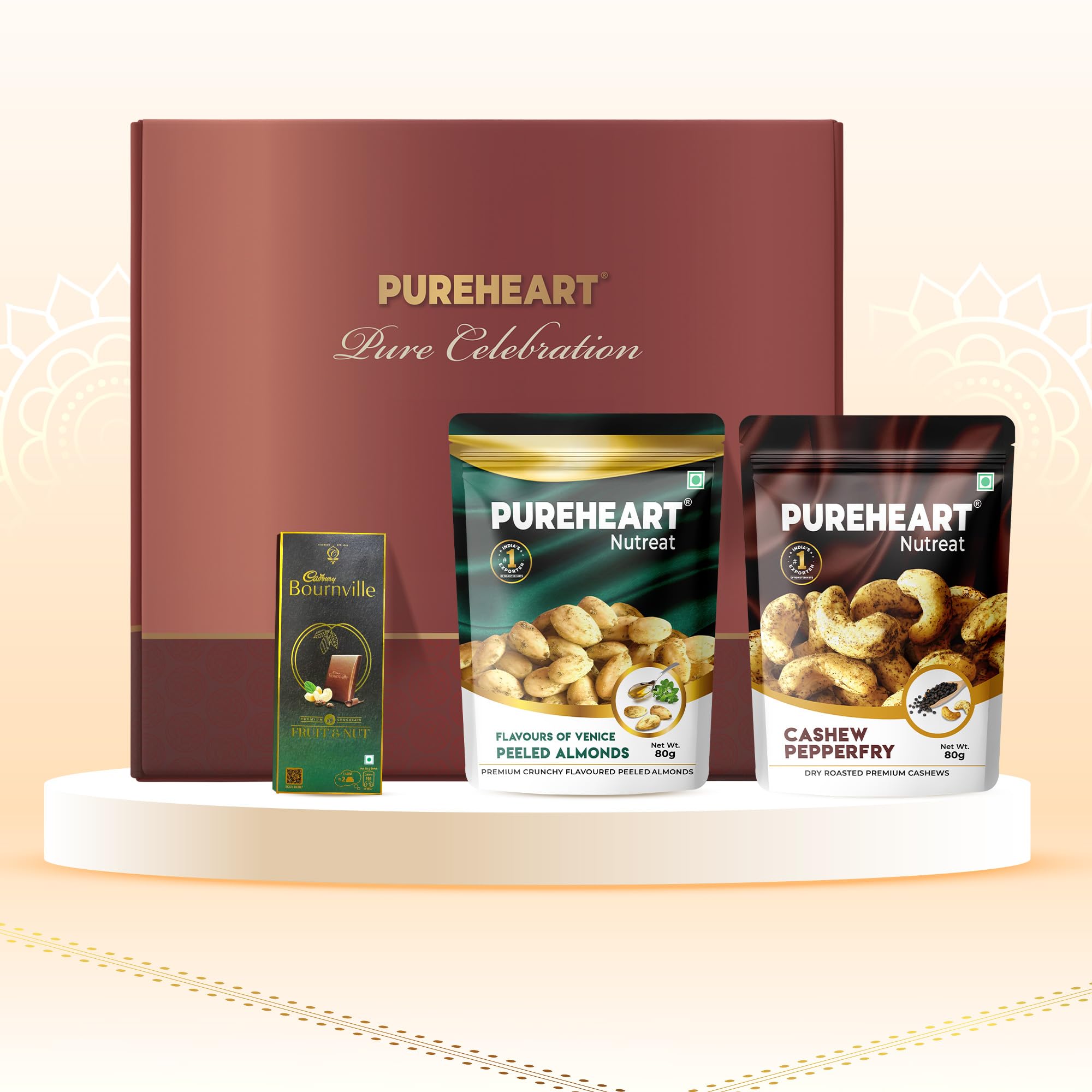PUREHEART Gift Hamper Peeled Almonds Flavors of Venice, Pepperfry Cashews (80 g, each), Bournville Fruit & Nut Dark Chocolate Combo, Ideal Festive Gifting (B0D7CW17MH) Amazon Price History, Amazon Price Tracker