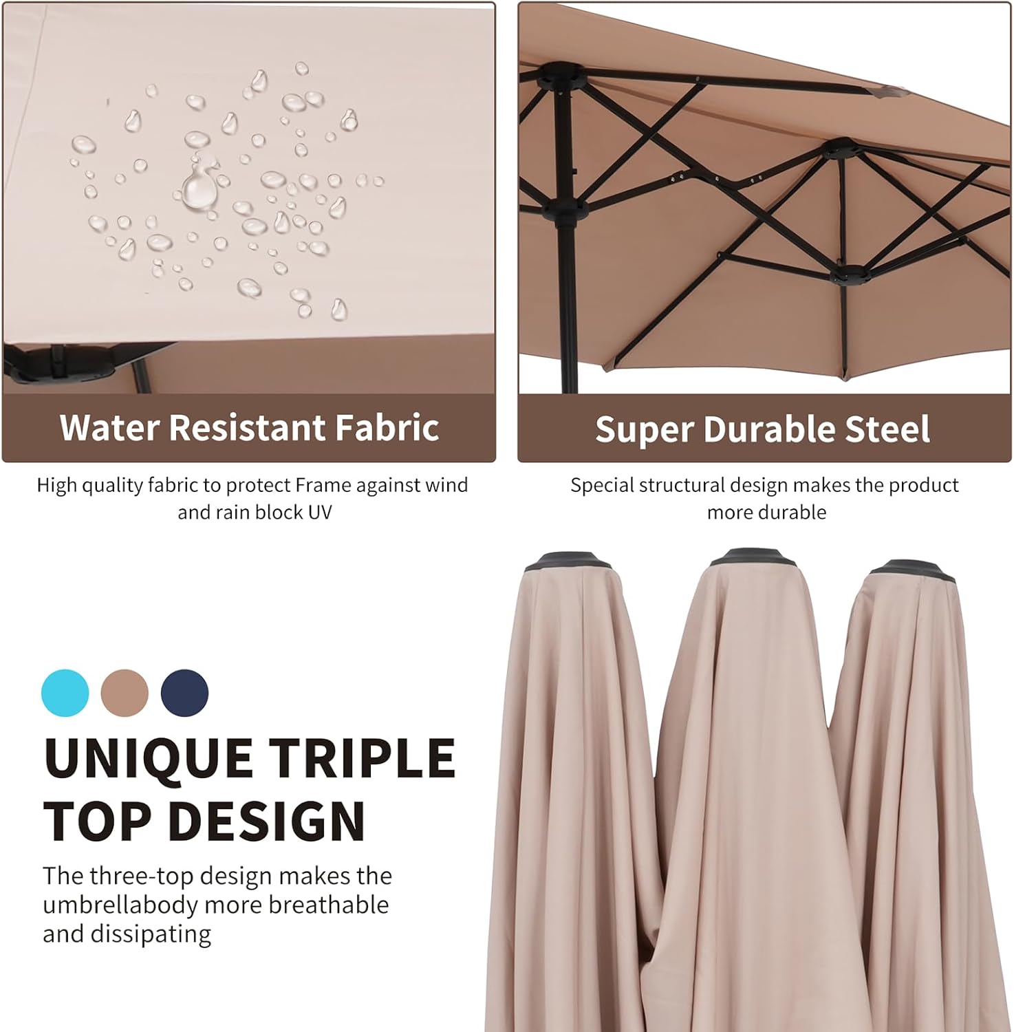 GDY 13FT Rectangular Patio Umbrella Ultimate Sun Protection & Easy Crank for Deck, Garden, Pool, Beach