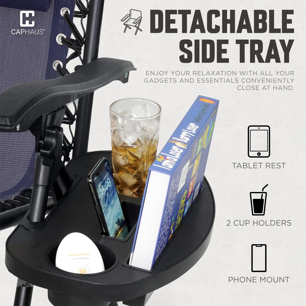 CAPHAUS Blue Zero Gravity - Silla reclinable de gravedad cero, silla de salón de gravedad cero, silla reclinable para exteriores, silla antigravedad para interiores y exteriores, silla reclinable
