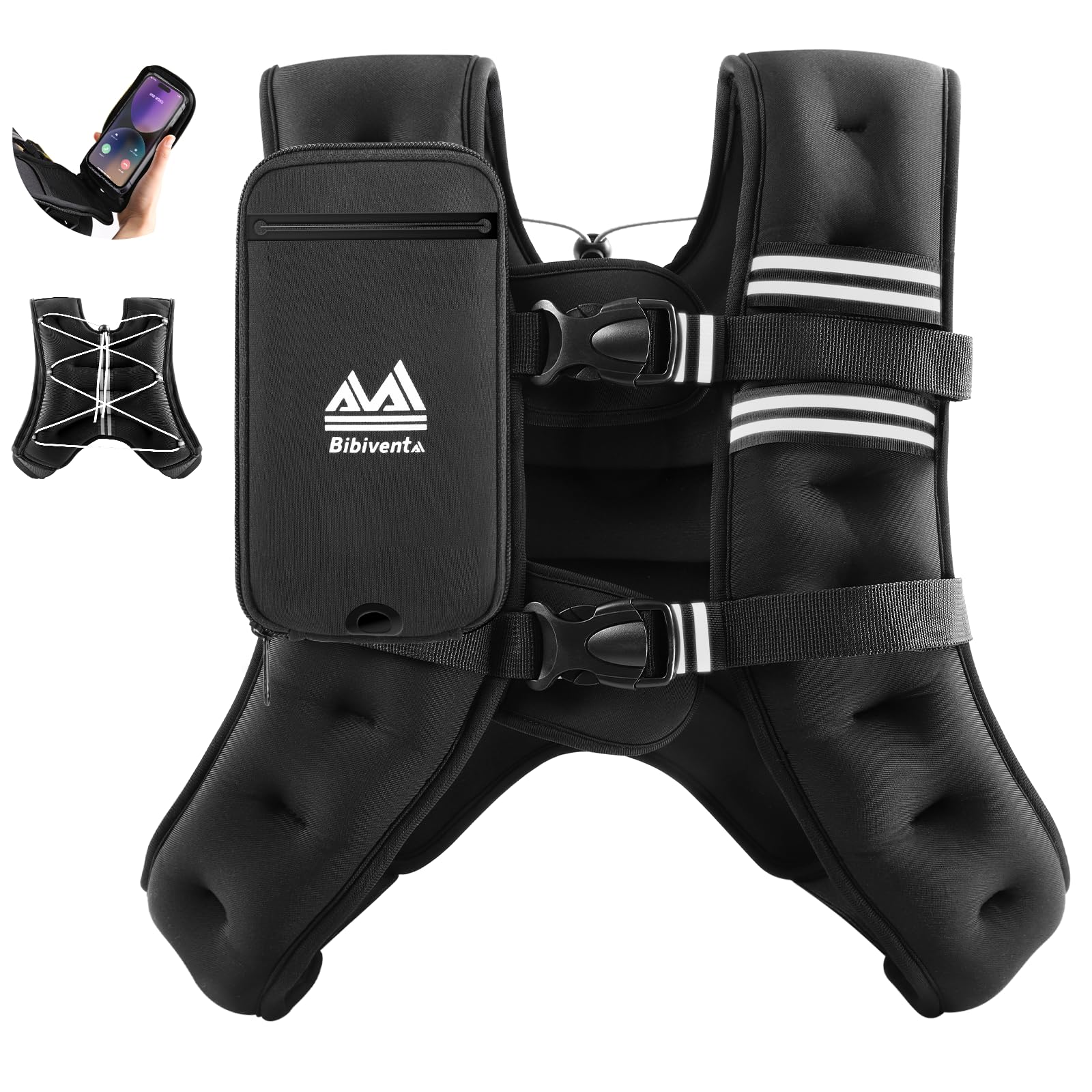Weighted Vest for Women Men 8lb 12lb 16lb 20lb Body Weight Vest with Touchscreen Phone Holder Reflective Stripe