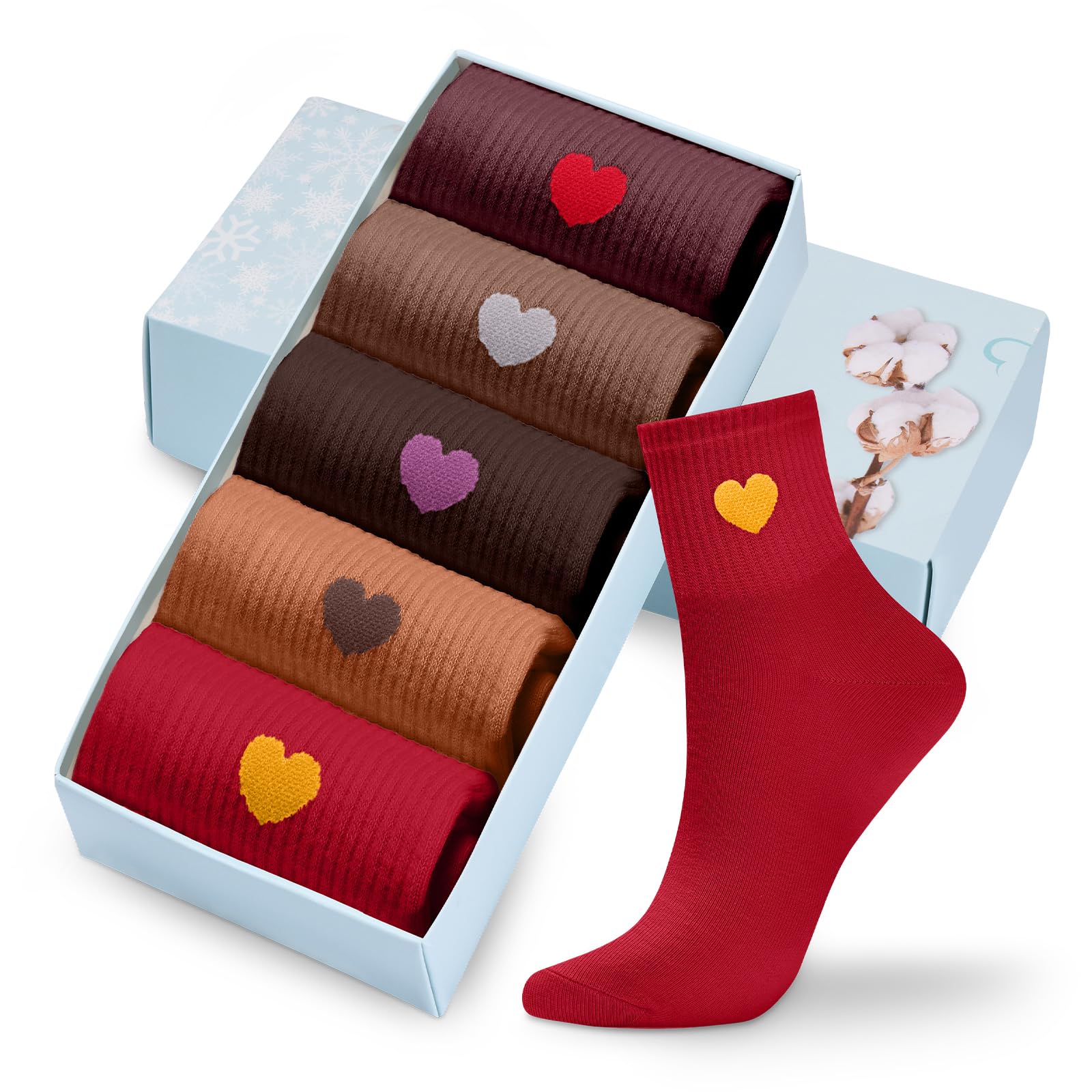 Corlap Women's Cotton Crew Socks - Ankle High Fun Cute Heart Casual Dress Athletic Socks - 5Pairs Gifts for Mother/Her