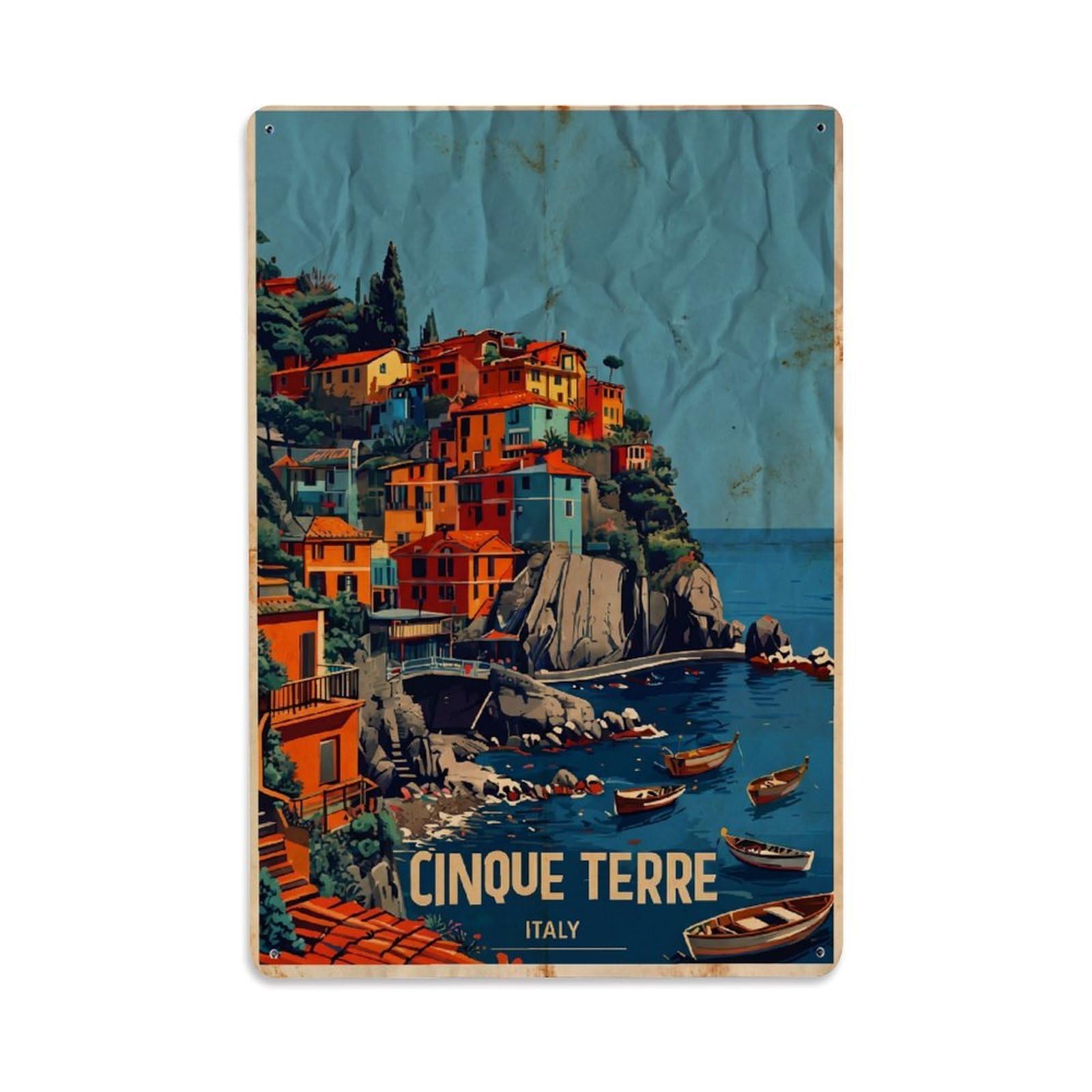 Metal Tin Sign Italy Cinque Terre Vintage Travel