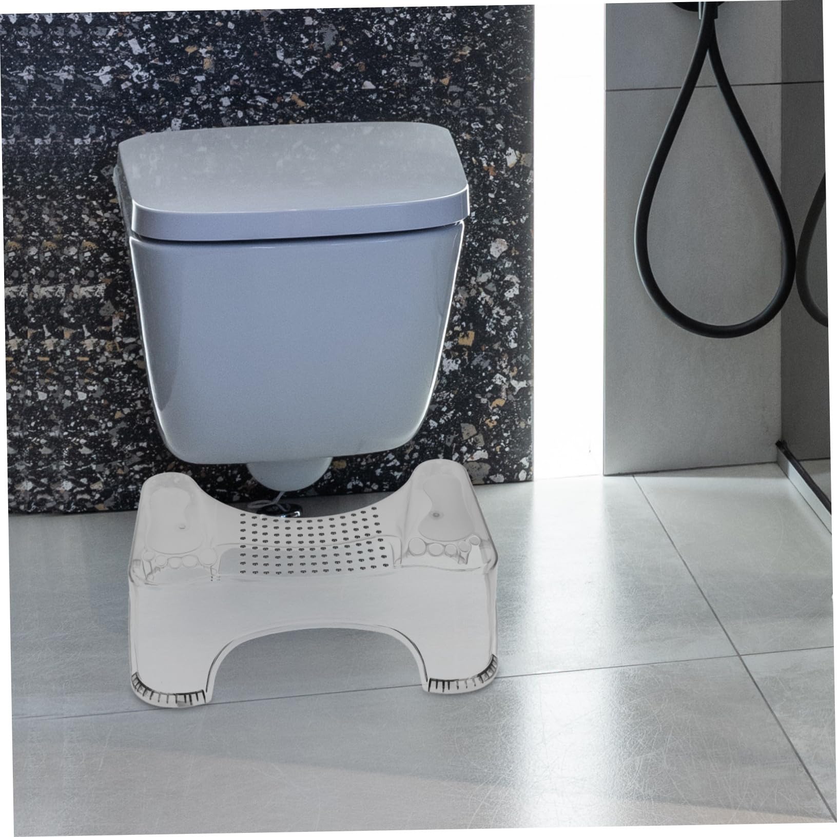 Hemobllo Taburete de Baño para Niños Pequeños y Reposapiés Antideslizante, Altura Ajustable, Plástico Duradero, Diseño Elevado para Entrenamiento en Baño, Color Gris Translúcido, Uso