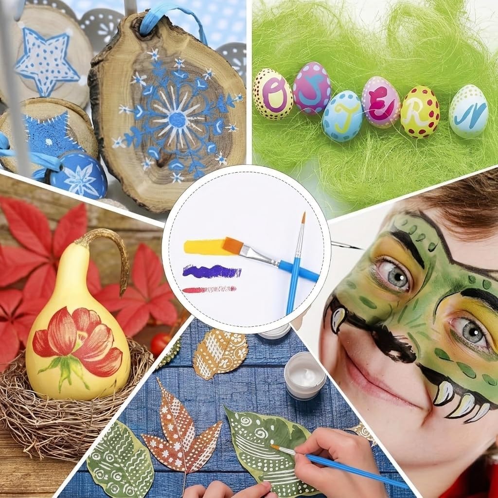 60Pcs Nylon Paint Brushes Set, Professional Artist Brushes for Acrylic Oil Watercolor, Flat and Round Tip for Canvas Rock and Face Painting, Blue