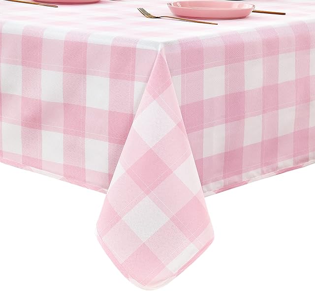 LUOLUO Rectangle Checkered Tablecloth Buffalo Plaid Yarn Dyed Table Cloth Washable Gingham Tablecloths for Easter, Kitchen, Holiday Dinner, Dining and Outdoor Picnic (Pink, 140 x 240cm)