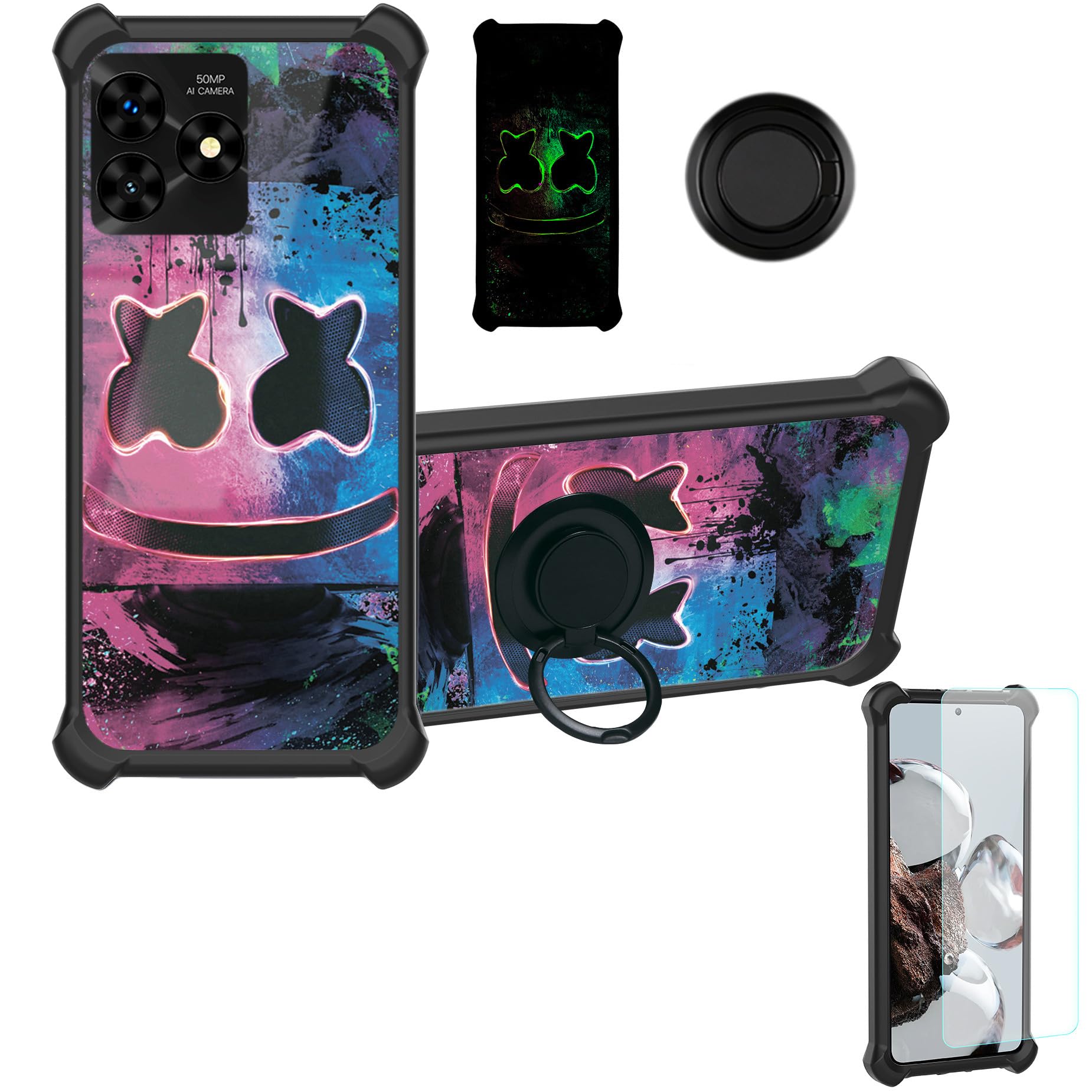 Aroepurt Case for UMIDIGI G5 Case Compatible with UMIDIGI G5A Phone Case Cover [Hard PC + Soft Silicone][Ring Support] [Luminous Effect] YGH-BQ