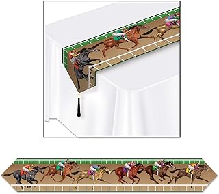 Horse Racing Printed Pattern Paper Table Runner with Tassle - 1pc