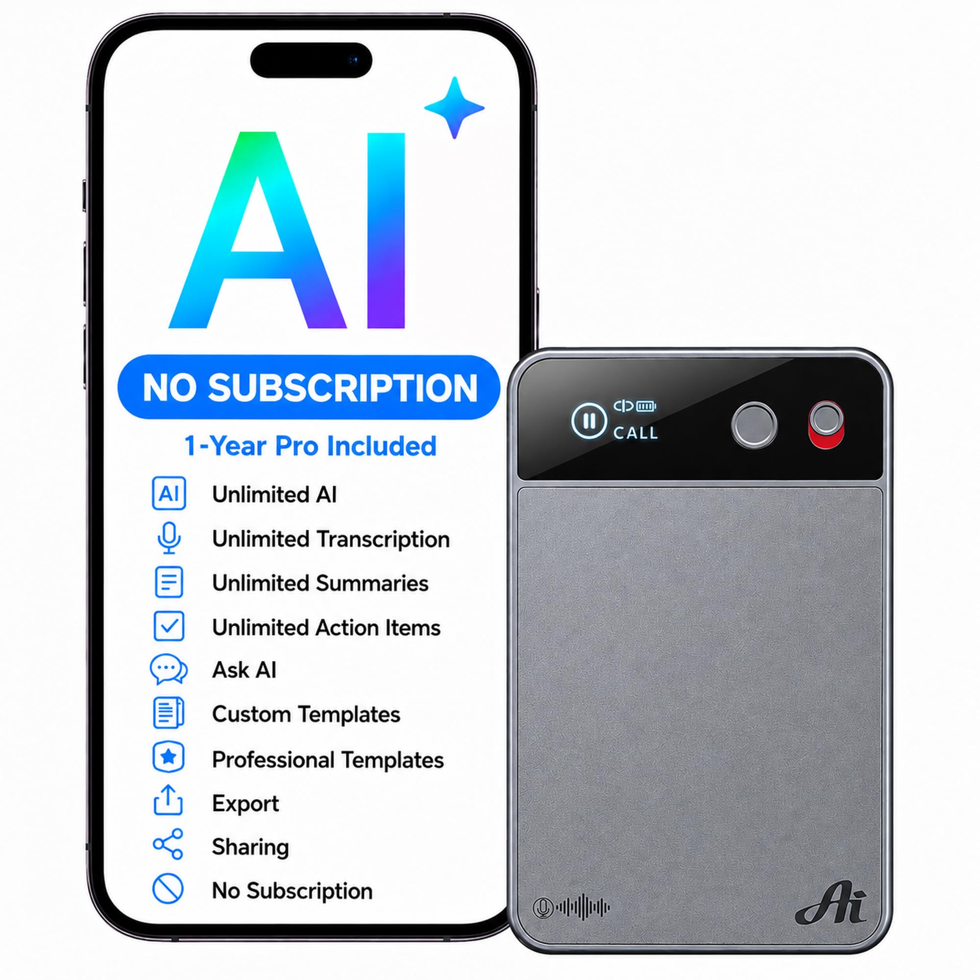 URJD AI Voice Recorder with 1-Year Pro Included, AI Meeting Notes