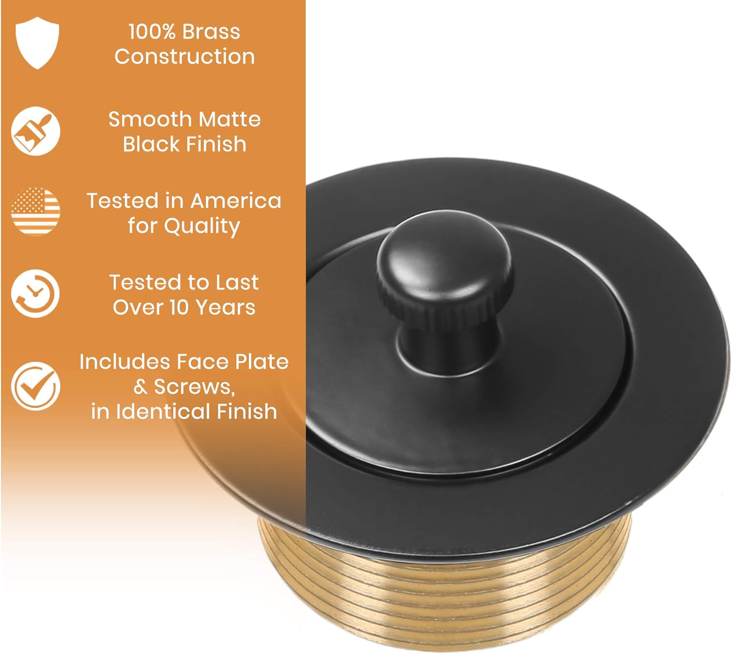 100% Brass Lift and Turn Bathtub Drain - Matte Black Finish - Fits All Bathtub Sizes - Designed & Quality Tested by a Handyman - Drain Conversion Kit - - 