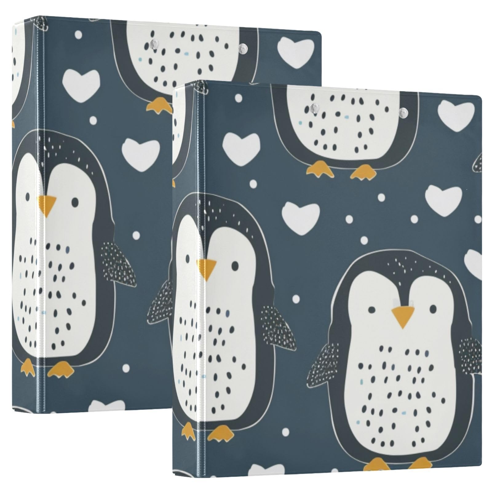 3 Ring Binder Penguins Cute Pattern 1.5 inch Binders Three Ring Binders with Clipboard Fit 8.5'' x 11'' Paper 3 Interior PVC Clear Pockets for Office