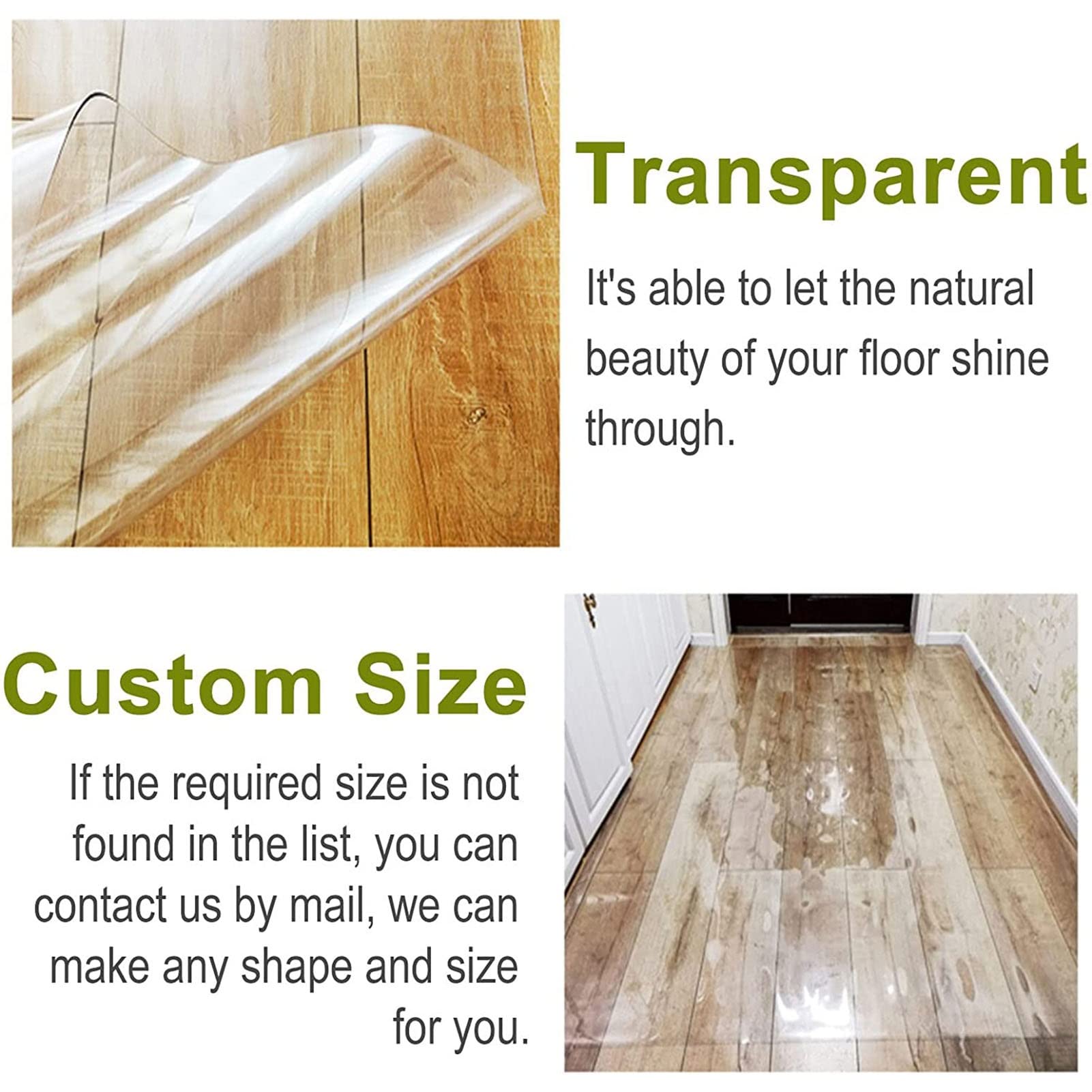 Alfombra de pasillo de PVC transparente – Alfombrilla de vinilo antideslizante para suelos de madera dura, alfombra de puerta de entrada, tamaños personalizables, protector de suelo para oficina y
