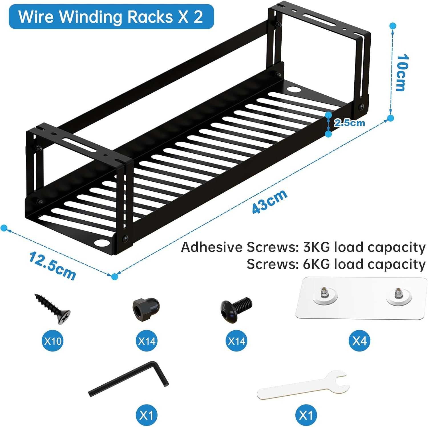 PAVSTINE Under Desk Cable Management Tray, 17 in Metal Cable Tray Basket for Wire Management, Power Strip Holder, Cord Organizer, Wire Tamer for Home/Office Desk Cable Hider Black, 2 Pack