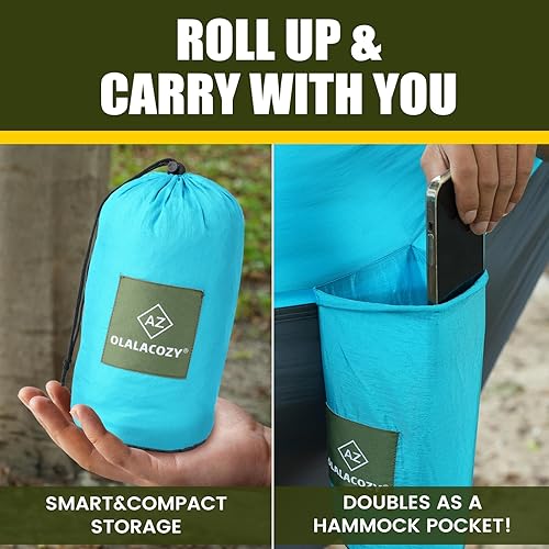Miniatura 4 de OLALACOZY Hamaca de campamento, artículos esenciales para acampar, hamaca ligera portátil doble e individual con correas para árboles, equipo de
