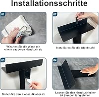 Diwoker Öntapadós Törölközőtartó Polccal - 42 cm Matt Fekete Fürdőszobai Fali Törölközőtartó Akasztókkal, Fúrás Nélkül Rögzíthető, 3 kg Tehe 8