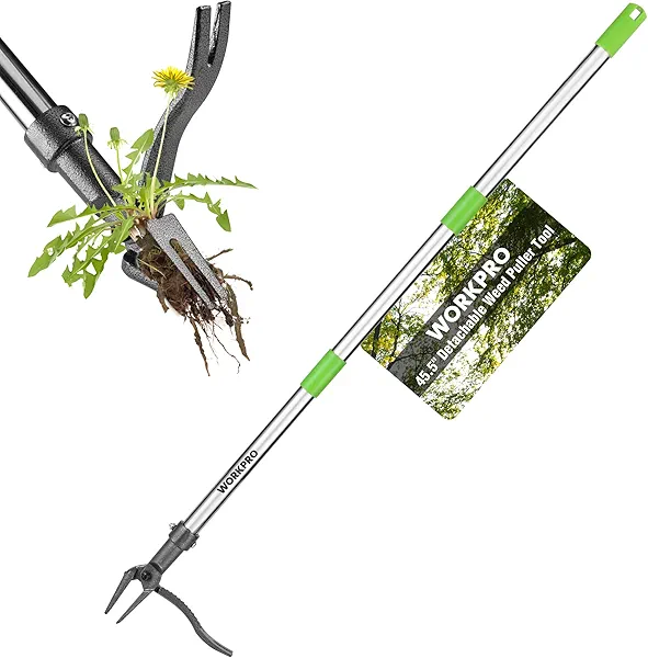 WORKPRO Weed Puller Tool with Long Adjustable Handle (33", 46"), Stand Up Heavy Duty Weed Remover- 4 Claw Steel Head & Foot Pedal for Easy Weeding, Detachable Dandelion Picker for Lawn/Yard/