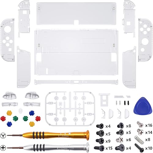 Miniatura 3 de eXtremeRate Juego completo de carcasa transparente personalizada para Nintendo Switch OLED placa trasera de consola de repuesto y soporte carcasa de