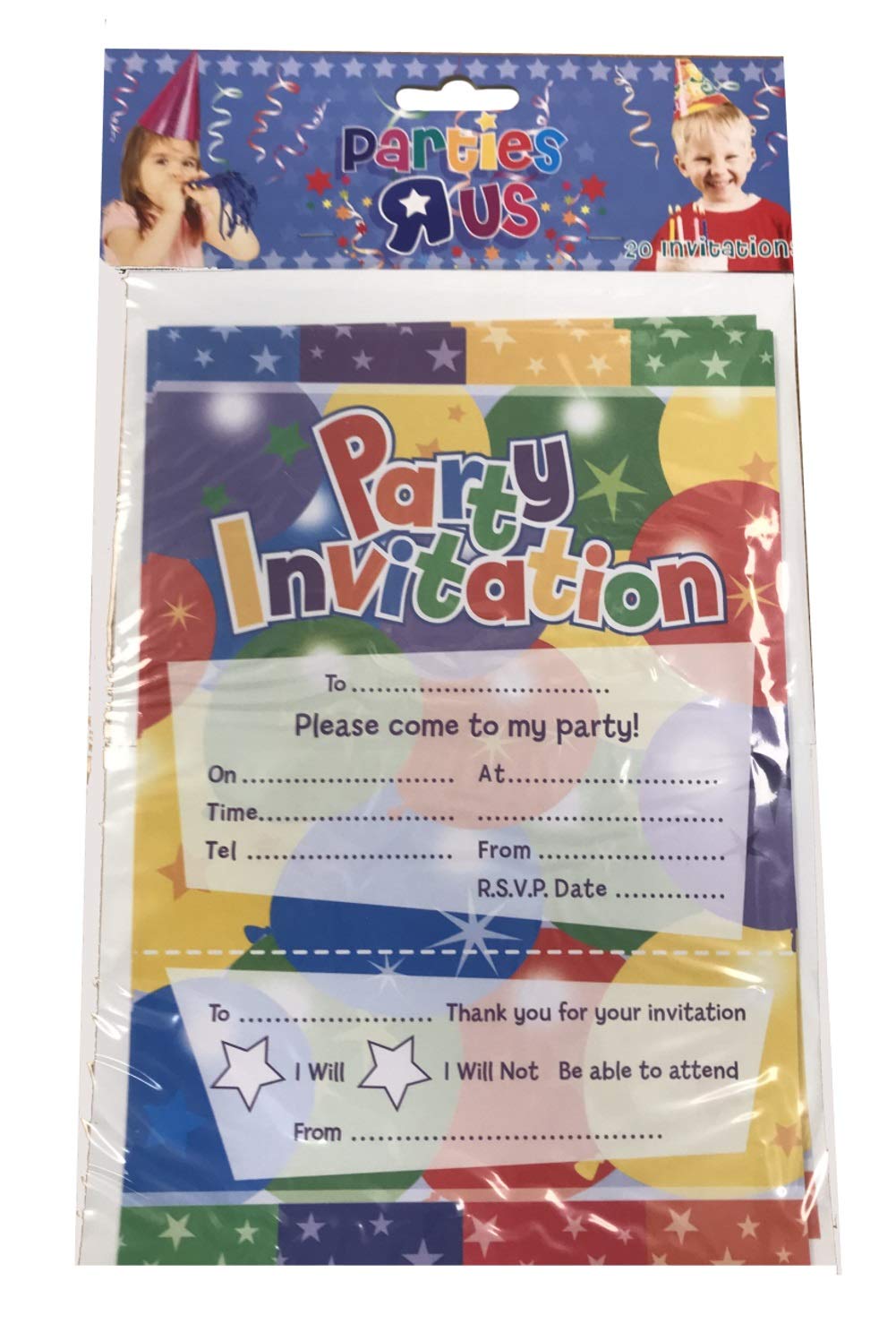 Mbb Boys Multicolor X20 Girls Childrens Birthday Party Invites Invitations & Envelopes 996090