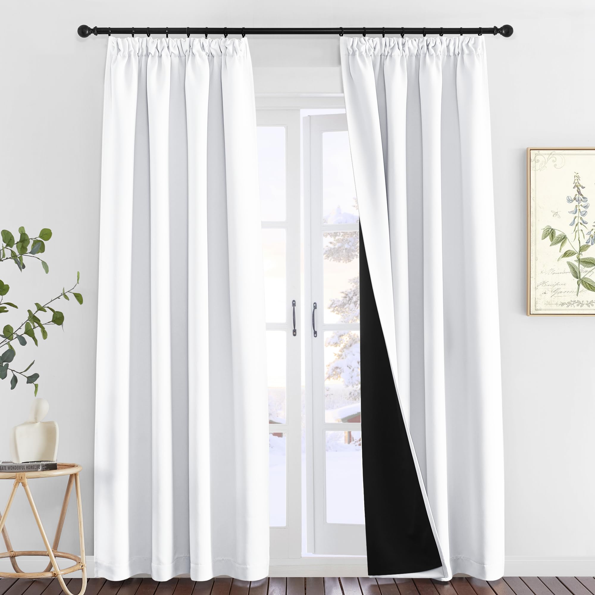 PONY DANCE Cortinas Opacas Aislantes Termicas 2 Piezas Cortinas Blancas Salon Cortinas Termicas Aislantes Frio y Calor para Riel con Ganchos Cortinas Largas para Ventanas, 140x260 CM, Blanco Global Recycled Standard OEKO-TEX STANDARD 100 Global Recycled Standard Global Recycled Standard