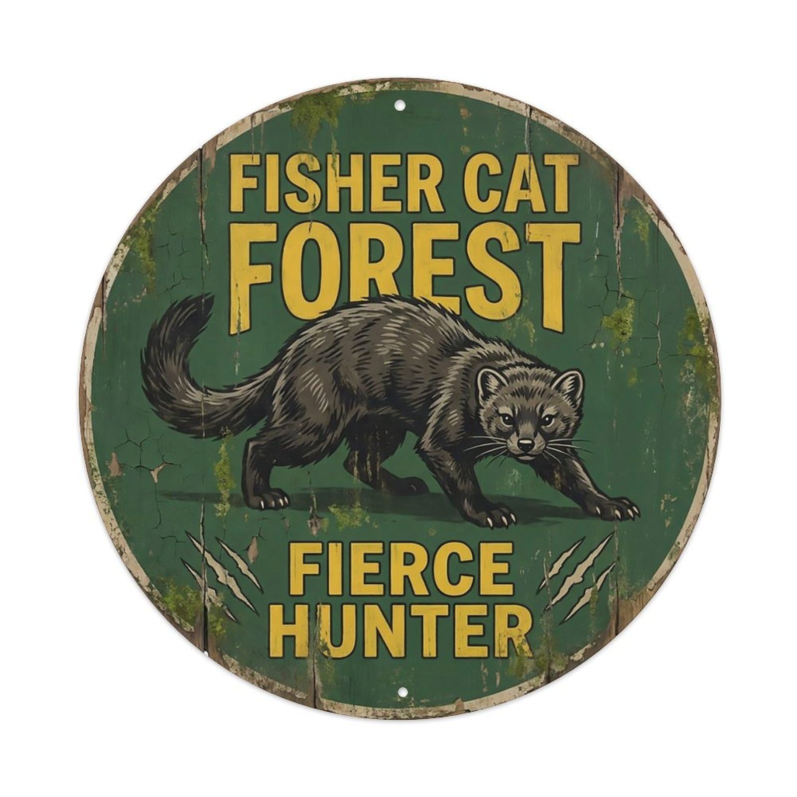 Cxhjca 8X8inch(20X20cm) Fisher Cat Forest Fierce Hunter Metal Tin Sign