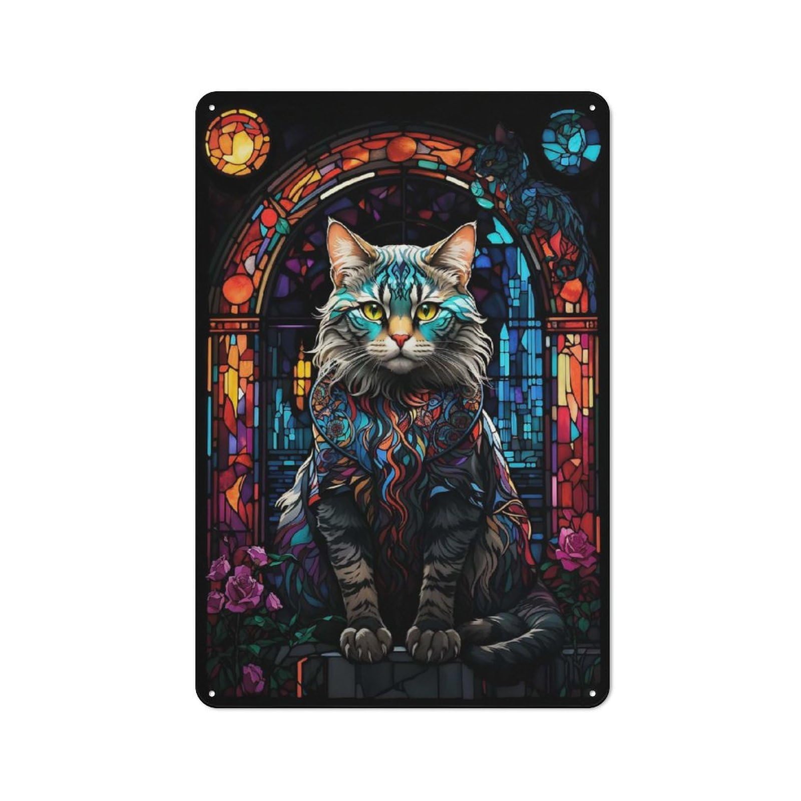 Junmoney Abyssinian Cat Abstract Printed Metal Sign 30X20cm For Guest Room Or Hallway, Suited To Home Decor Collectors