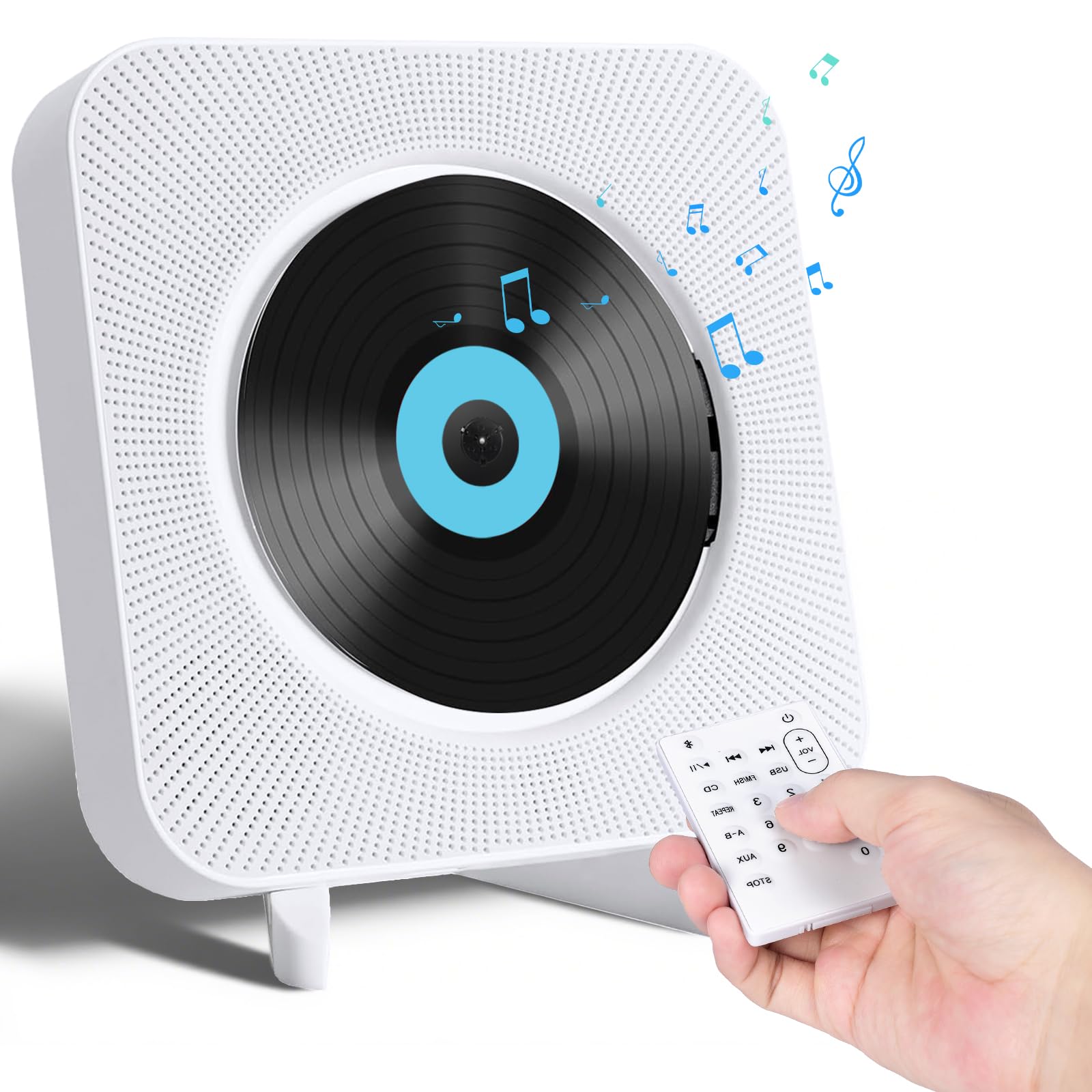 Odtwarzacz CD Bluetooth z Głośnikiem Hi-Fi, Naścienny Odtwarzacz CD do Domu, FM/USB/Wejście Słuchawkowe AUX,CD-Player z Pilotem Zdalnego Sterowania