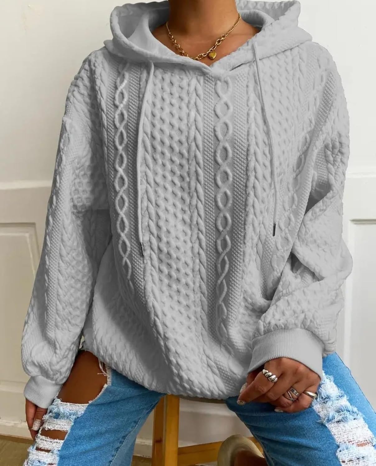 Women's Hooded Sweater - Oversized Solid Color Warm Autumn Winter Wear for Vacation Daily Use - Image 2