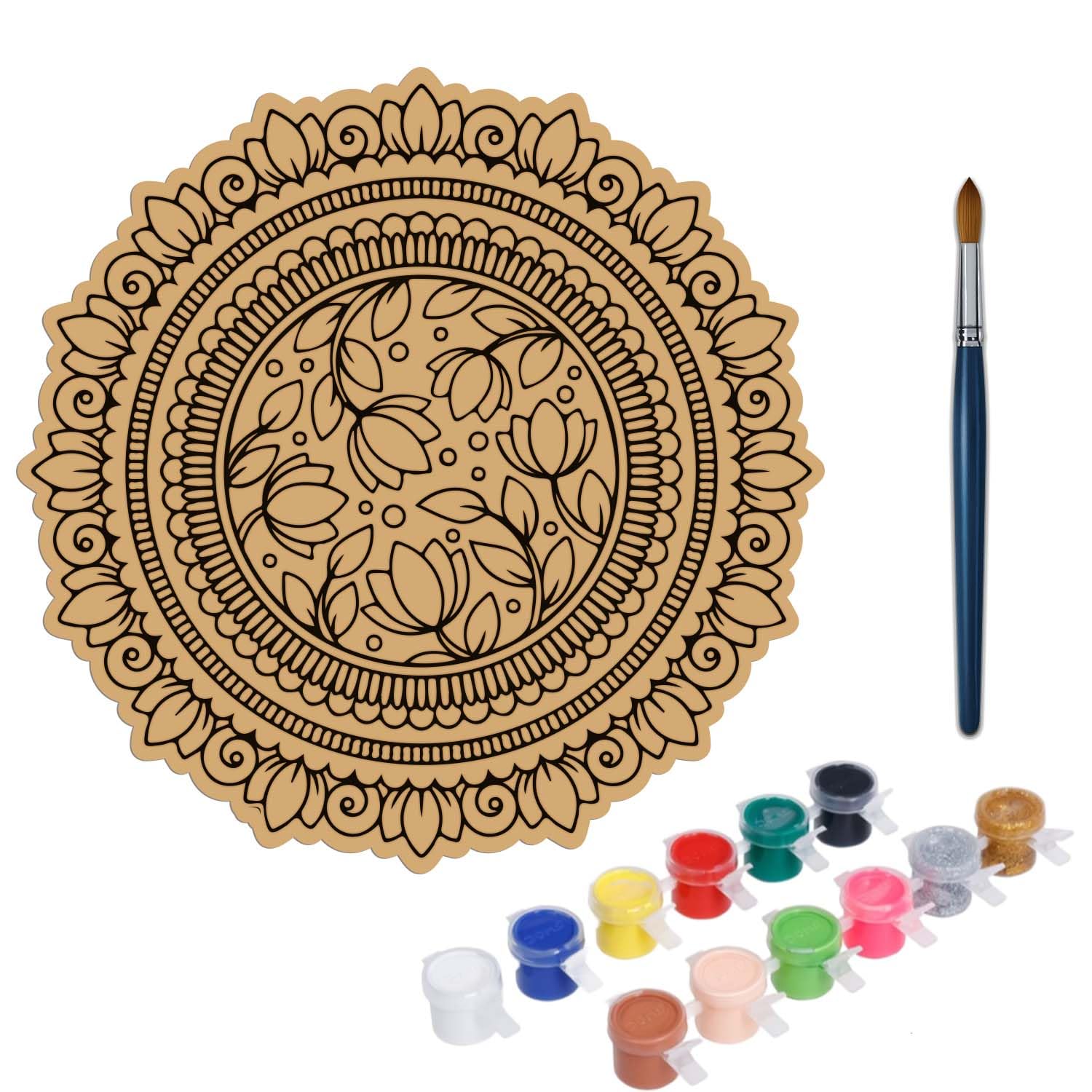 GIFTMEBAZAR Pre-Marked MDF Laser Engraved Cutout Mandala Art Theme | DIY Activity for Beginners | Ideal for Creative Gift Ideas | Mandala Rangoli with Painting Color (Flower Mandala Art)-image-5