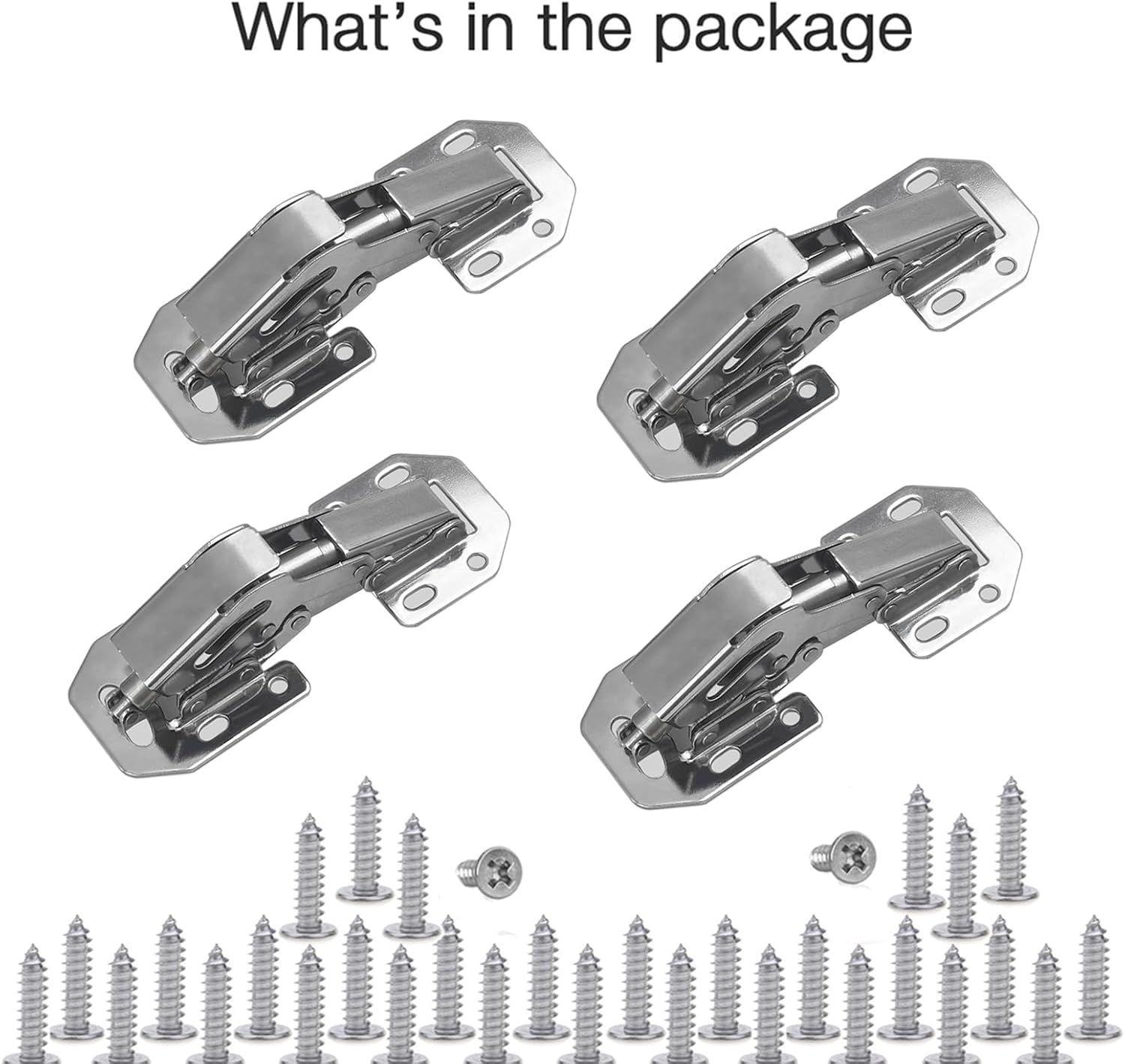 Package contents including 4 hinges and screws