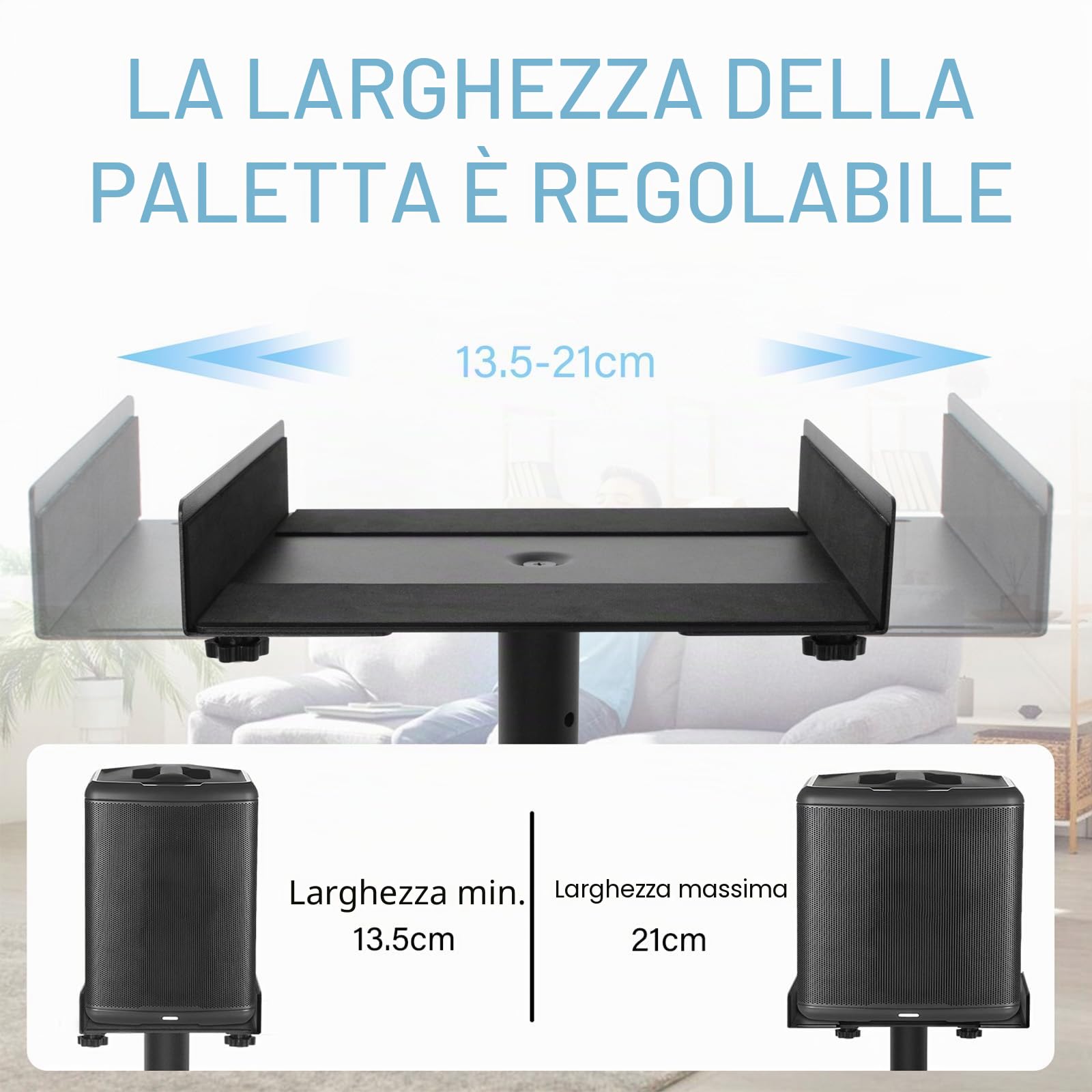 OUUTMEE Set di 2 supporti per altoparlanti regolabili in altezza, piedi per altoparlanti universali, supporti per altoparlanti a pavimento con base triangolare per altoparlanti da libreria e