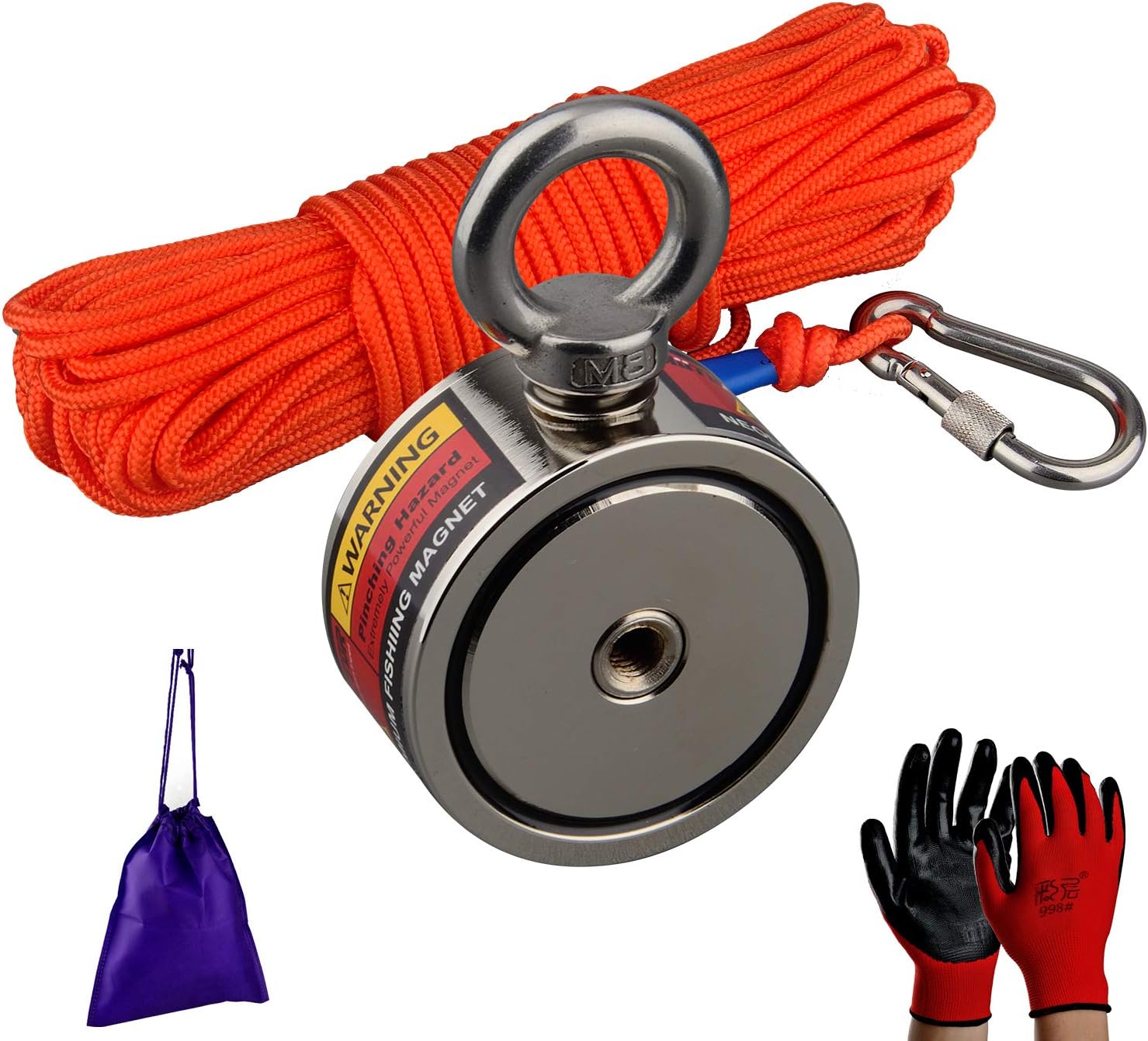 MUTUACTOR Strong Fishing Magnet with 530lbs Pull Force - Double Side N52 Neodymium Retrieval with 20m(66Foot) Durable Rope for Magnetic Recovery Salvage