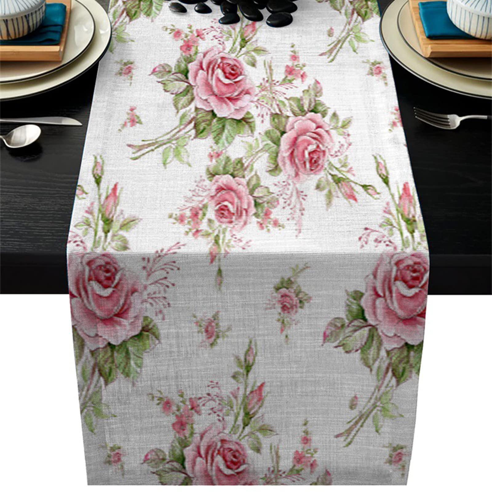 Chemin de table fleurs coton lin pour sublimer votre table à thé et vos repas de famille