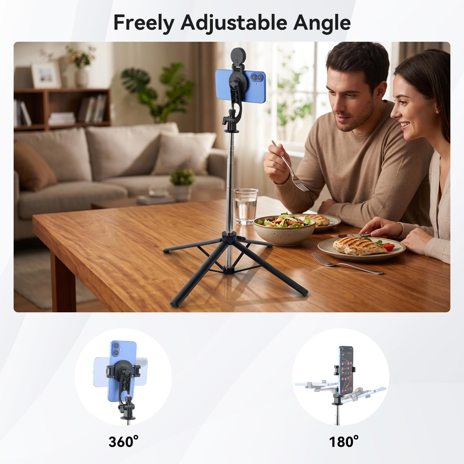 aceyoon Palo selfie extensible de 180 cm con base de 4 patas y clip magnético para teléfono
